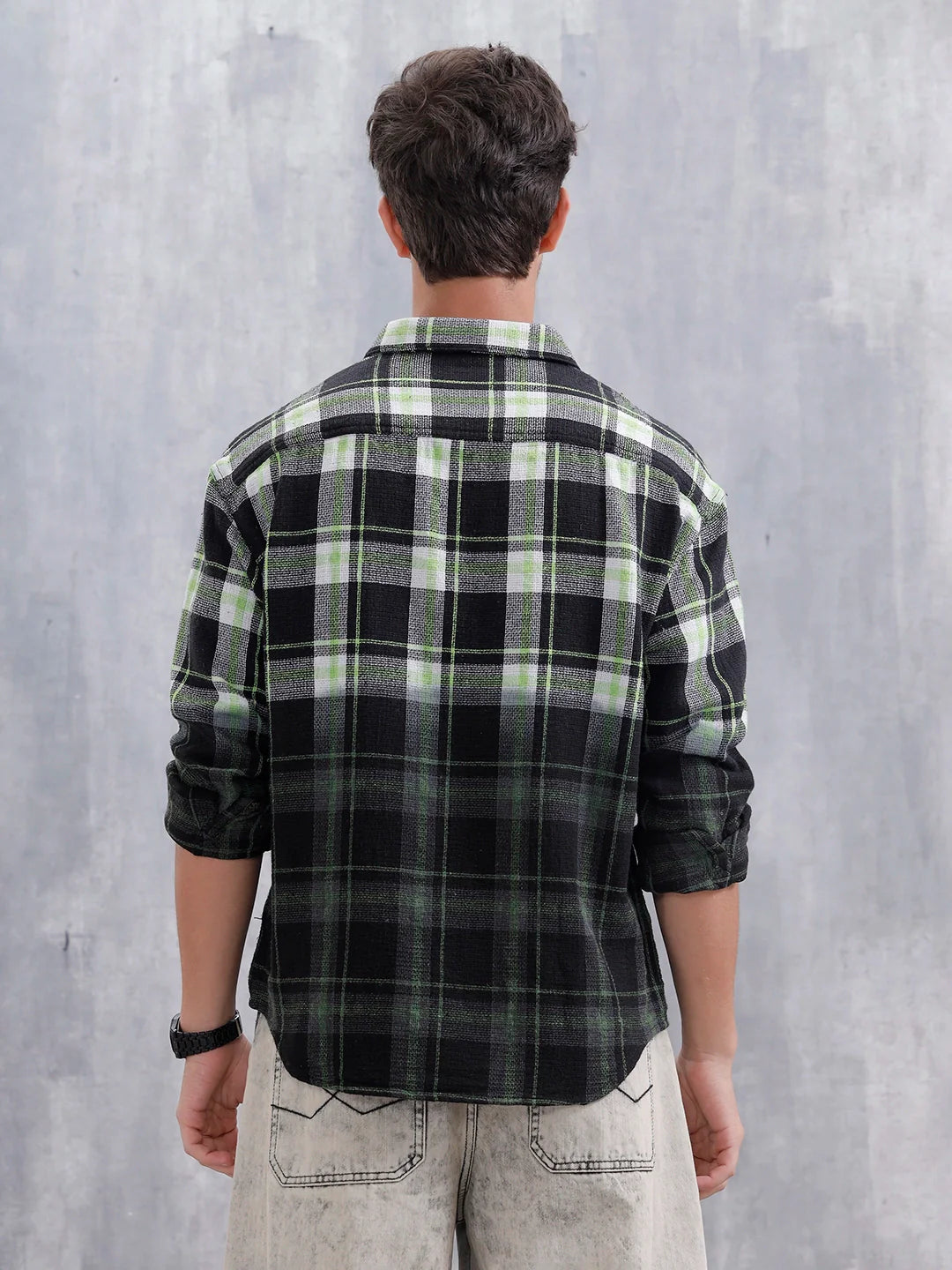 Men Checkered Pattern Oversized Fit Shirt | Black