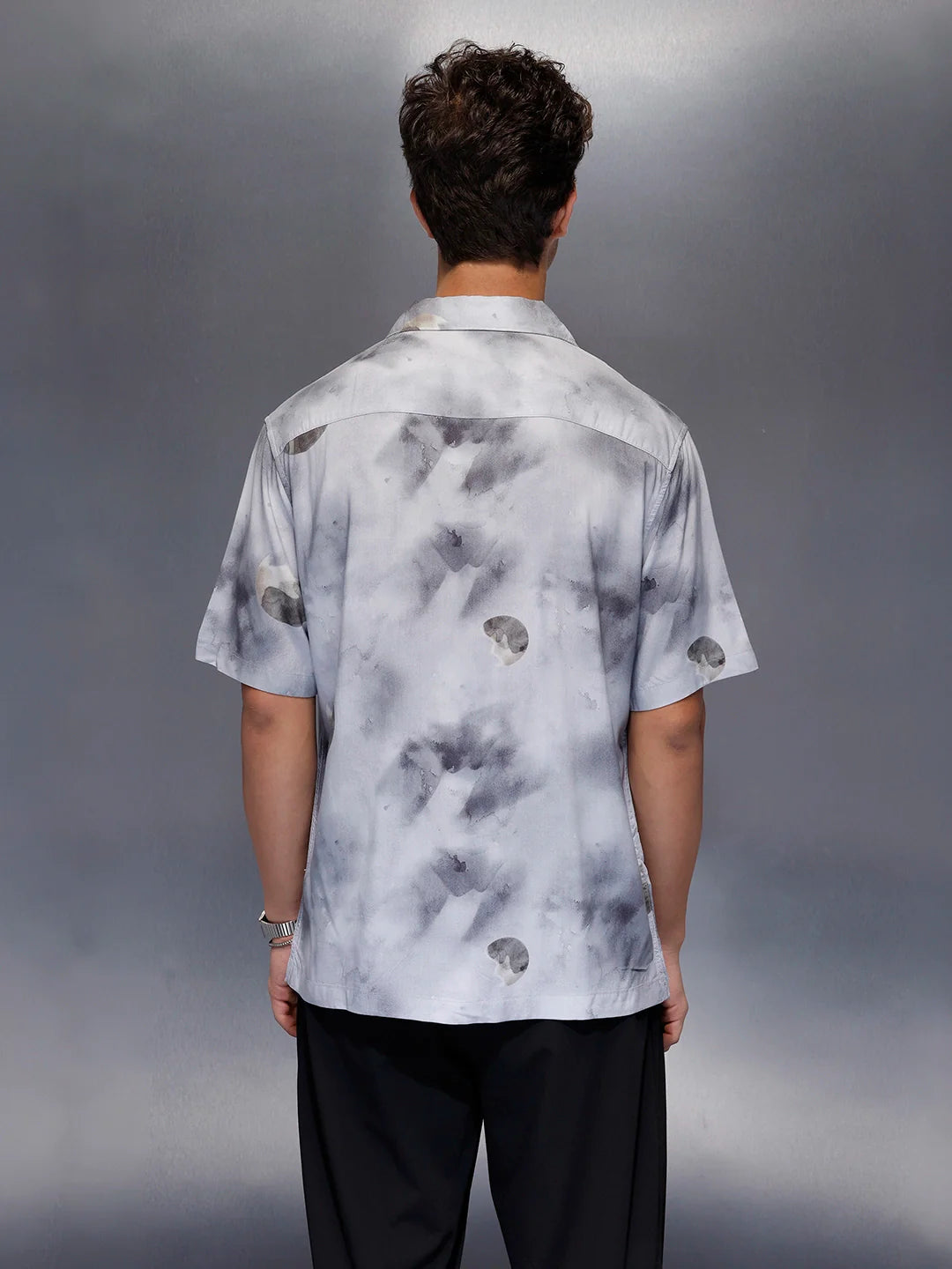 Men’s casual grey printed resort shirt | Navy Blue