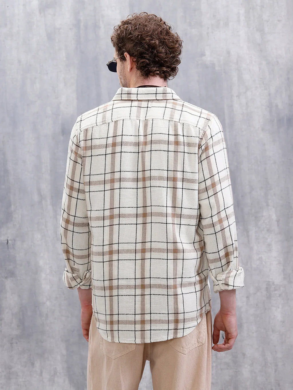 Textured Checks Slim Fit Shirt  | Khaki