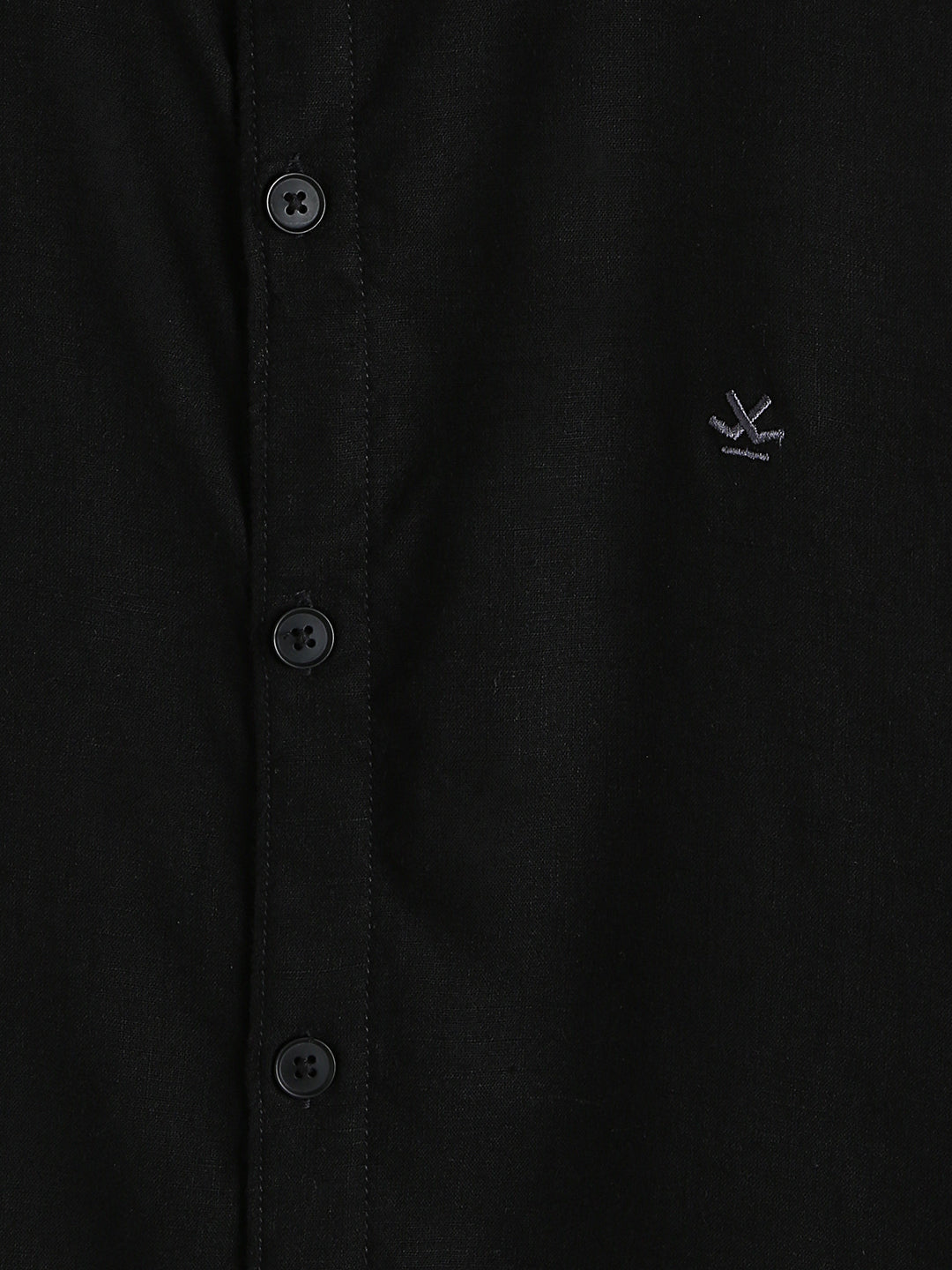 Solid Short Sleeve Linen Blend Shirt | Black