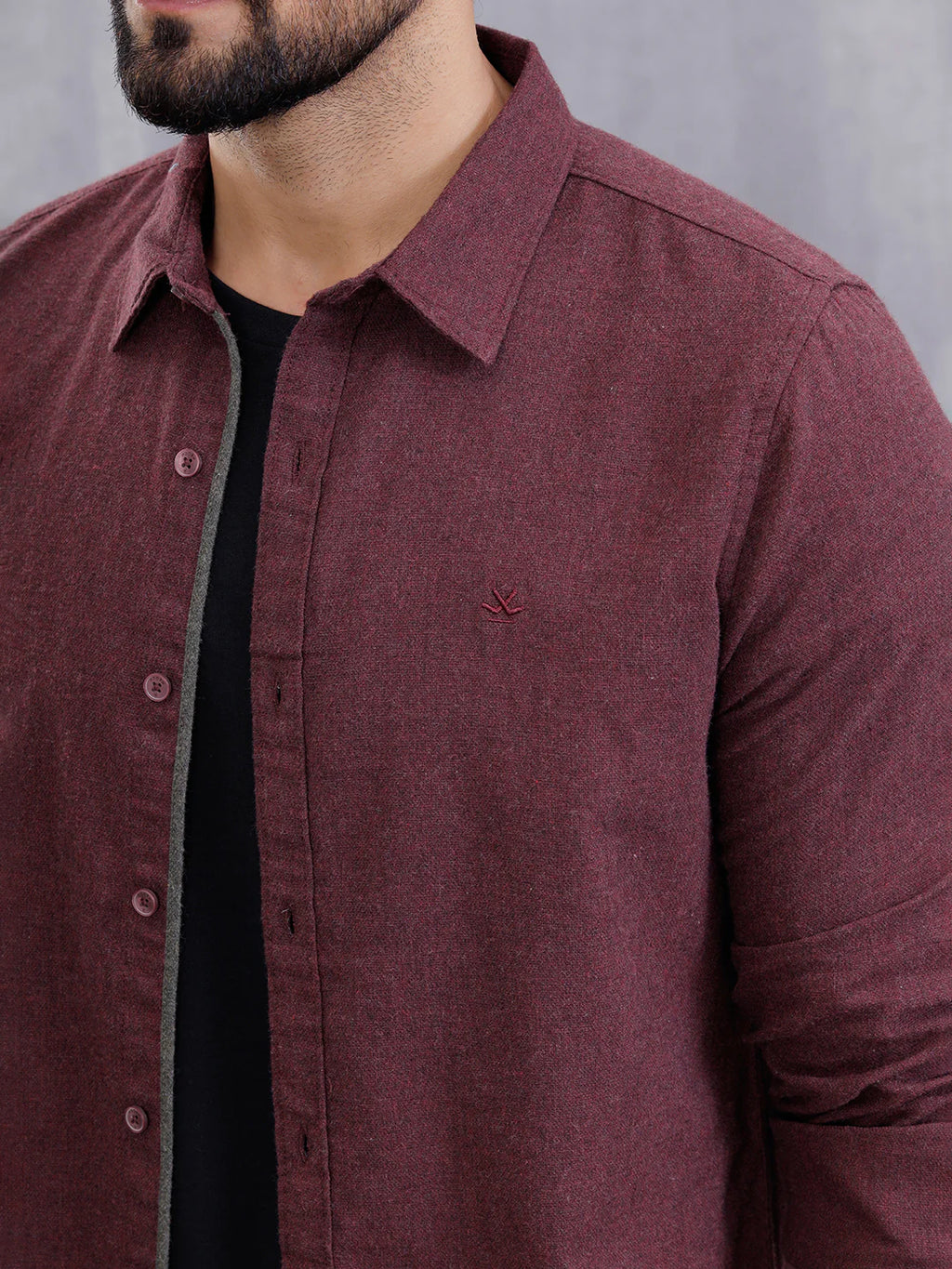 Melange Fabric Smart Shirt In Slim Fit | Maroon