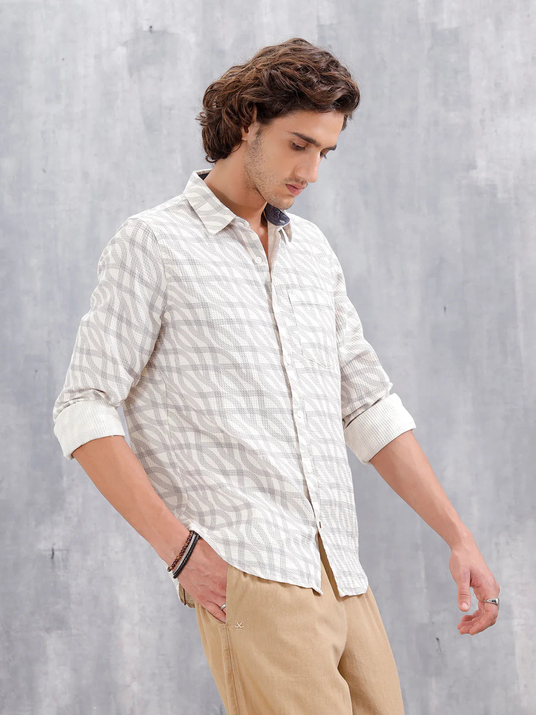 Textured Printed Slim Fit Shirt | Off White