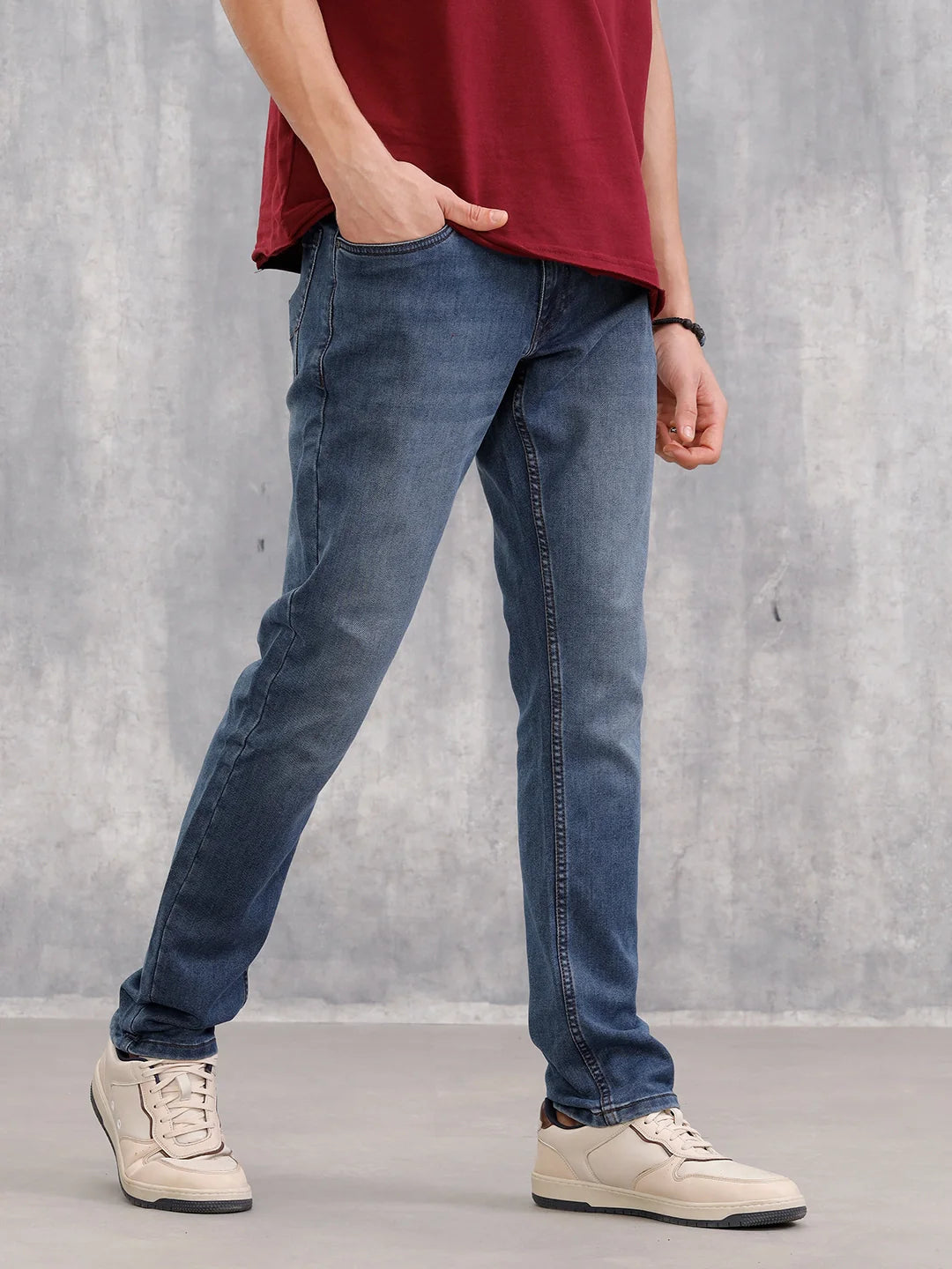 Slim Fit Dk Washed Dobby Jeans I Blue