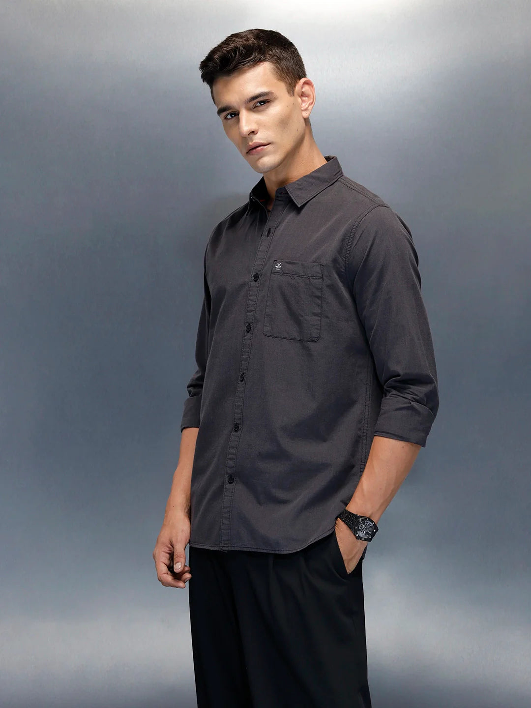 Wrogn Abstract Printed Comfort Fit Shirt | Dark Grey