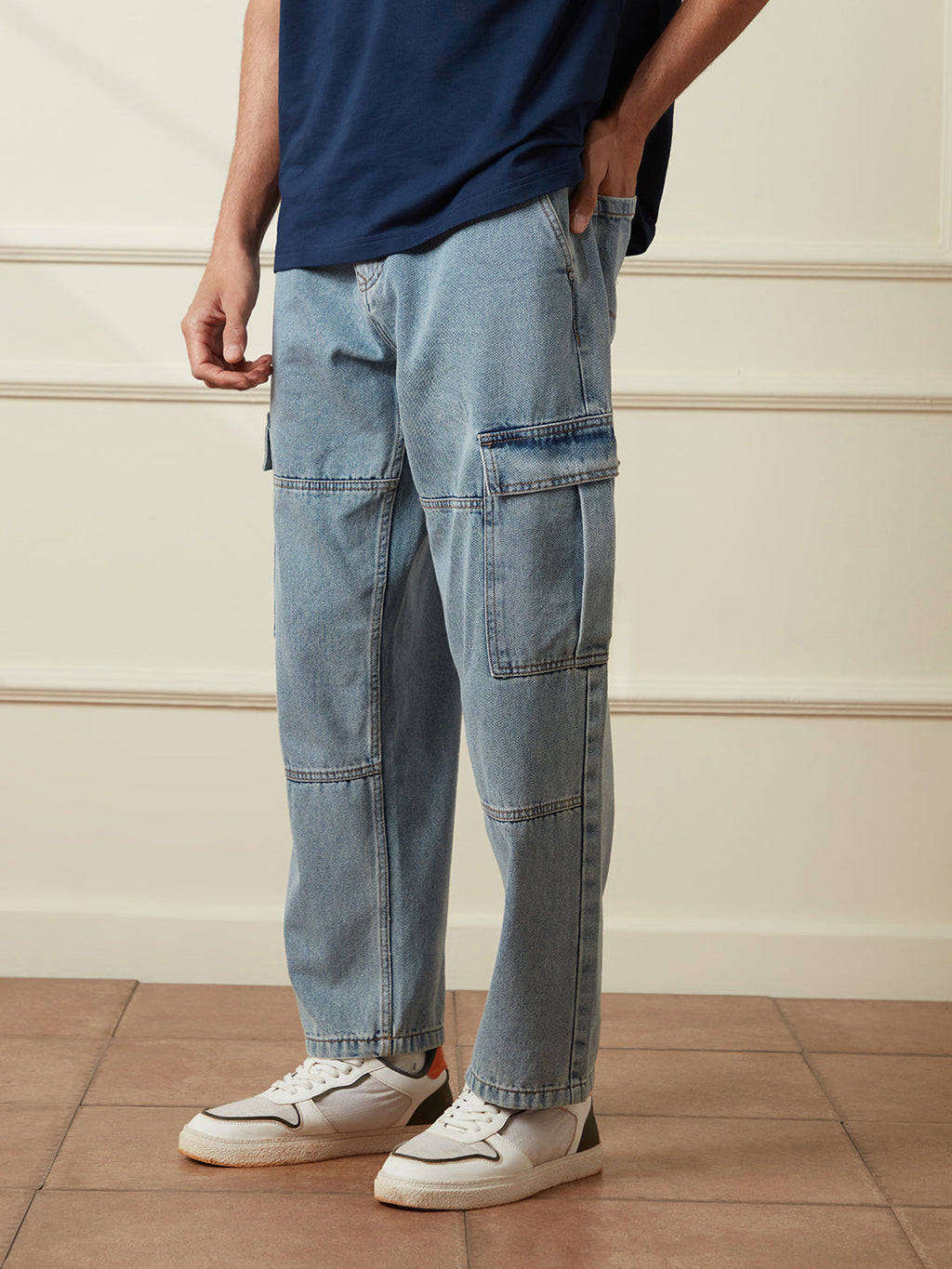 Casual Loose Fit Denim Cargo | Blue