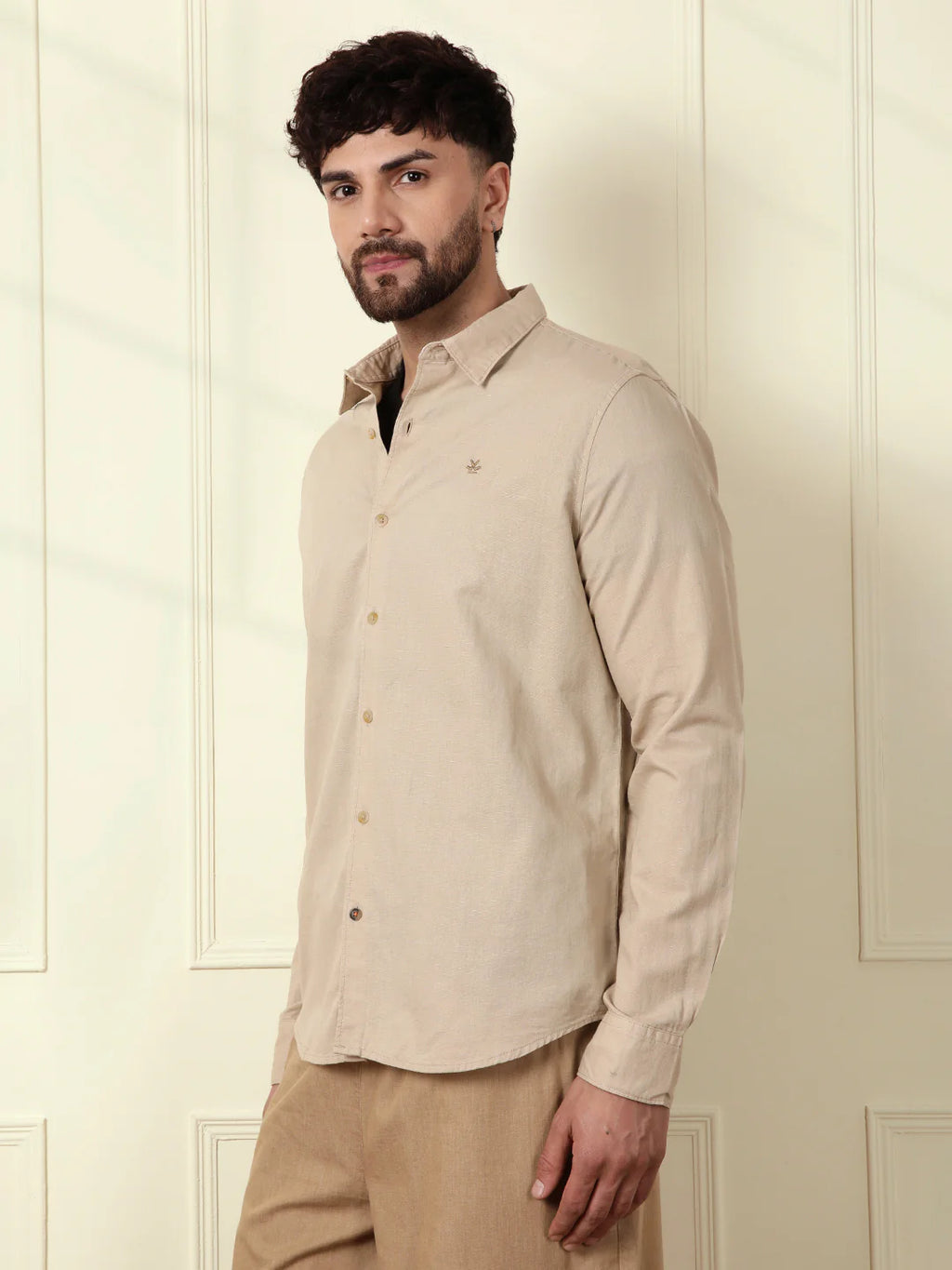 Solid Linen Blend Shirt | Khaki