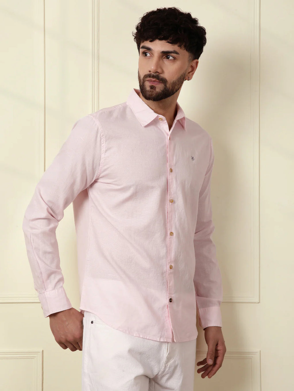 Solid Linen Blend Shirt | Pink