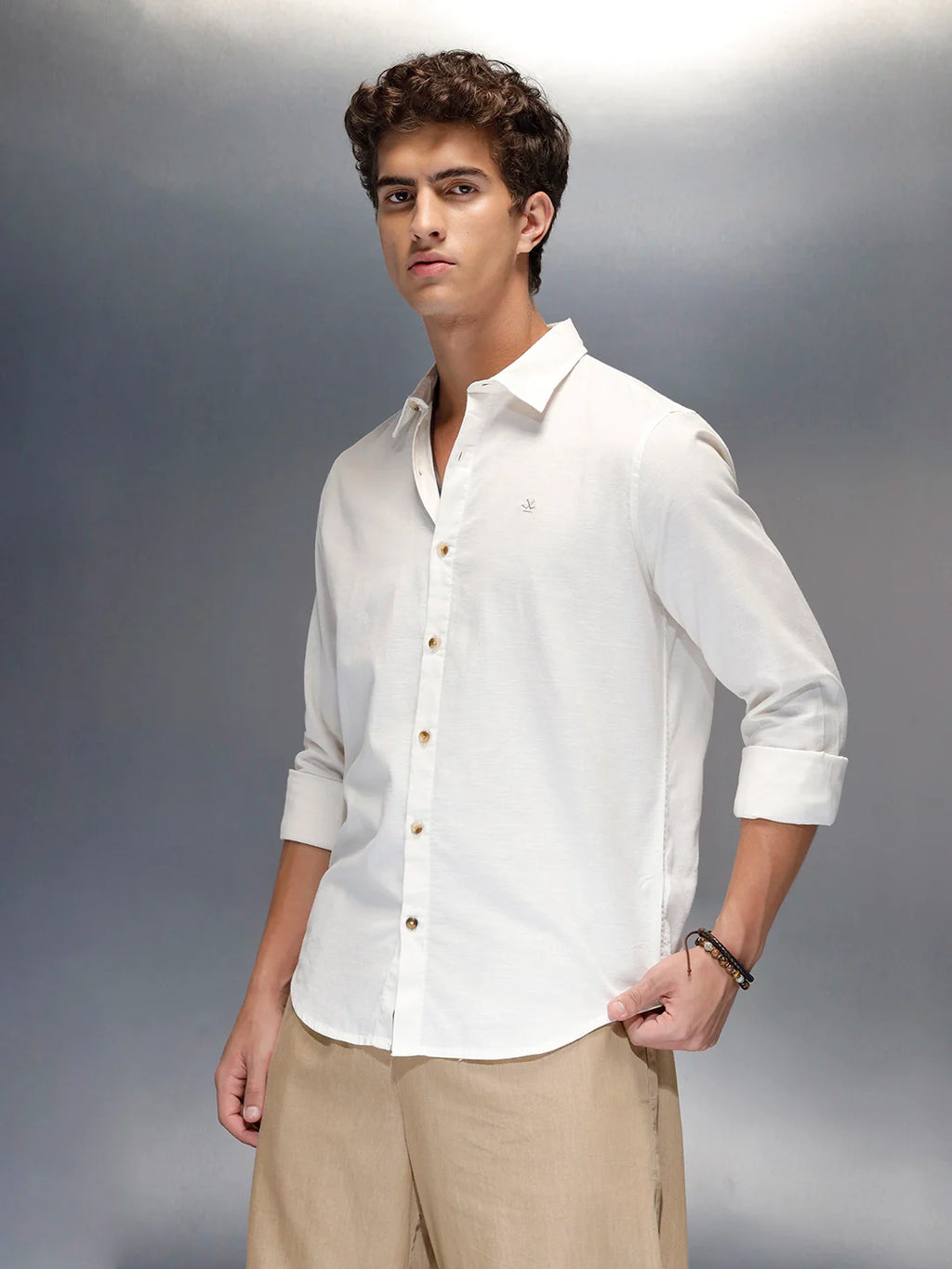 Tailored Slim Fit Casual Shirt for Men | Off White