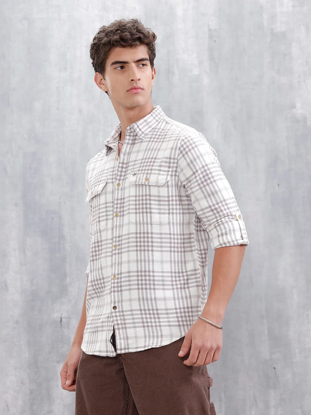 Slim Fit Checkered Casual Shirt For Men |Off White