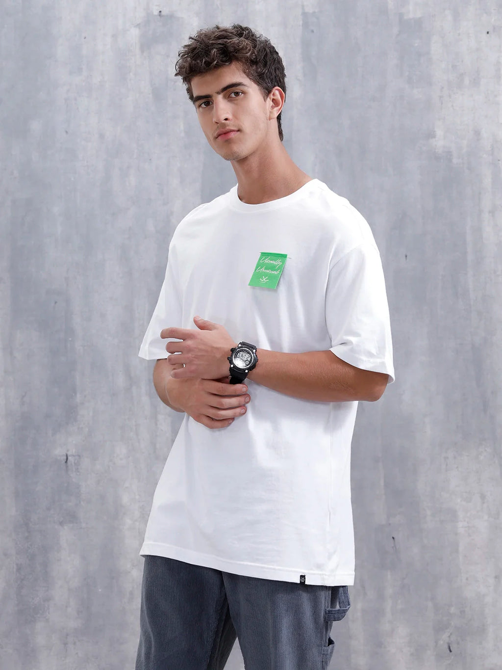 Men’s Casual Oevrsized Fit T-Shirt With Fe Patch | White
