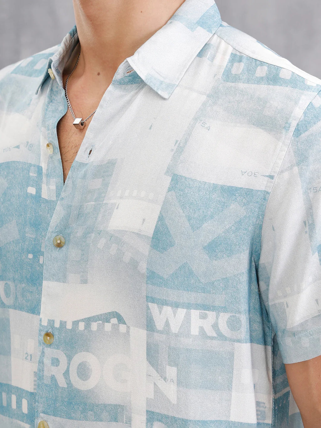 Fluid Viscose Shirt With Photo Reel Print  |  Blue