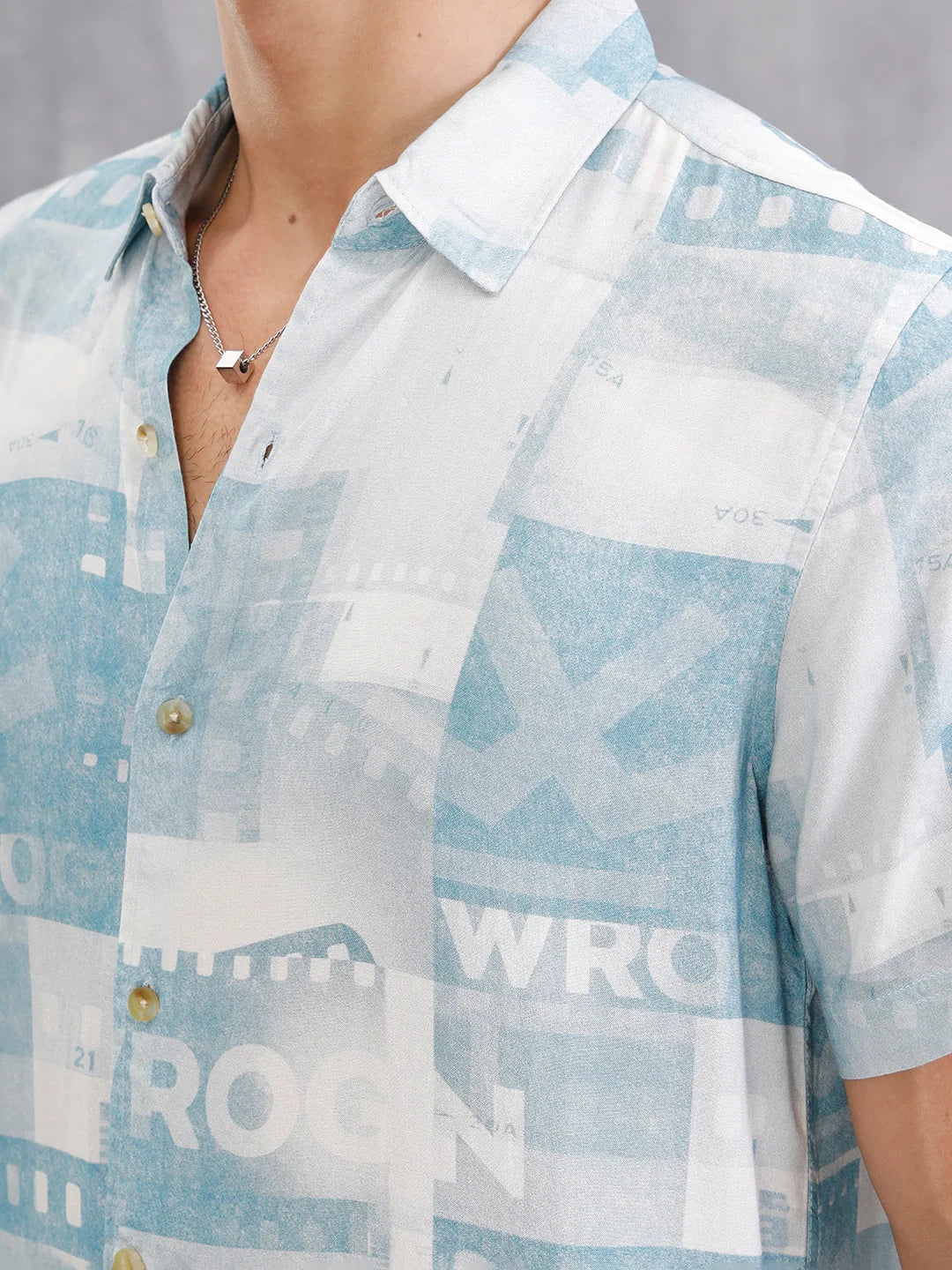 Fluid Viscose Shirt With Photo Reel Print  |  Blue