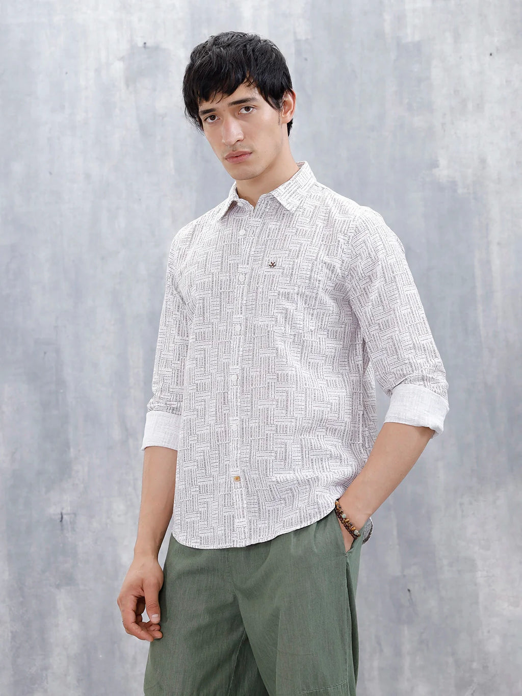 Printed Men's Casual Slim Fit Shirt | Brown