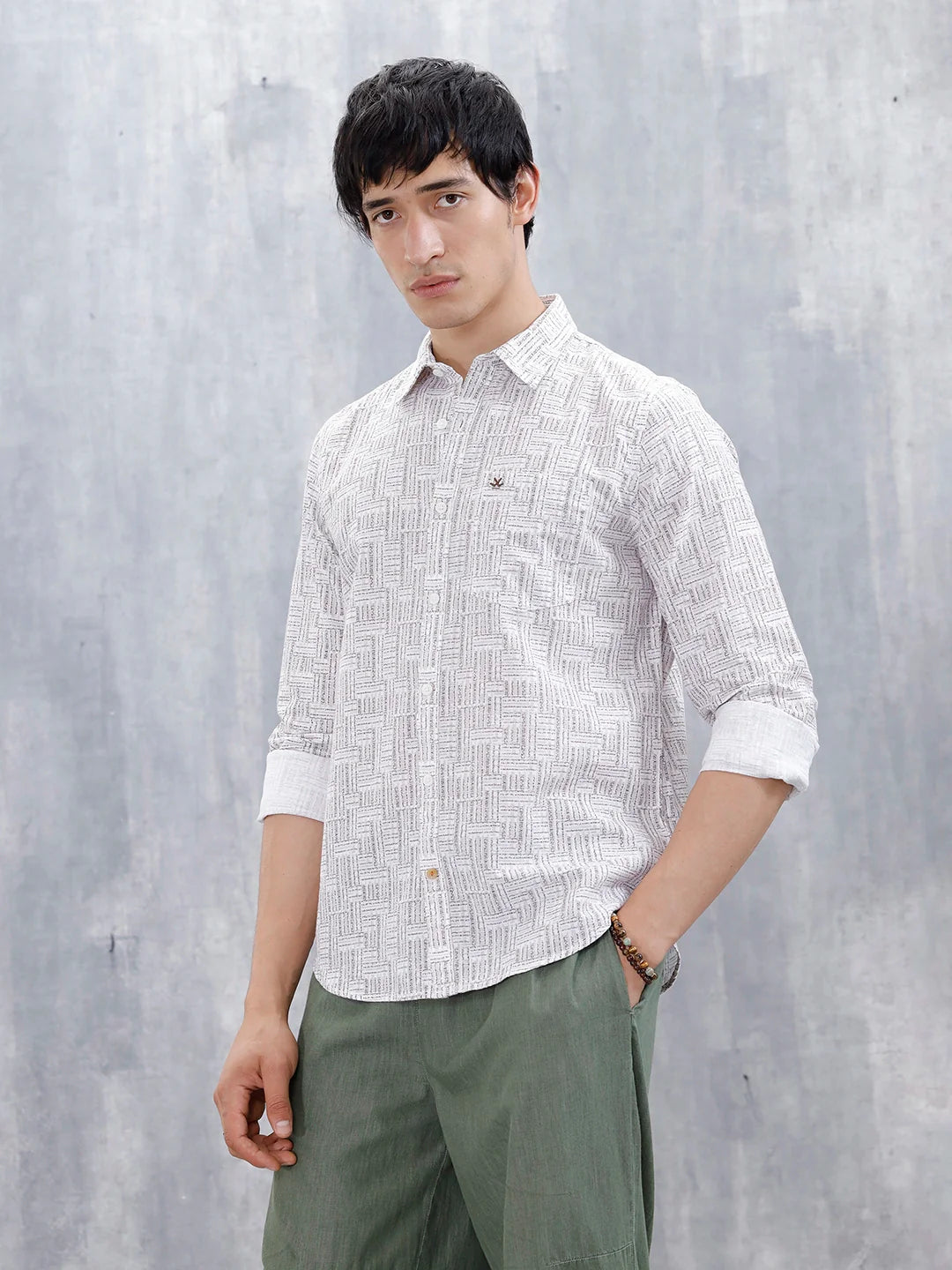 Printed Men's Casual Slim Fit Shirt | Brown