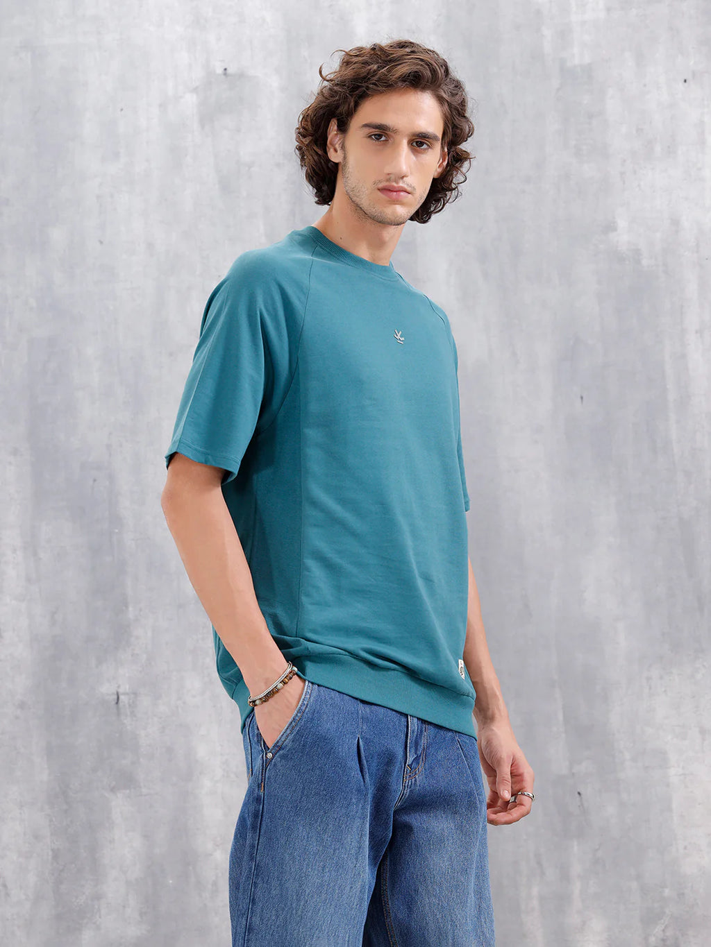 Solid Oversized Crew Neck T-shirt | Teal