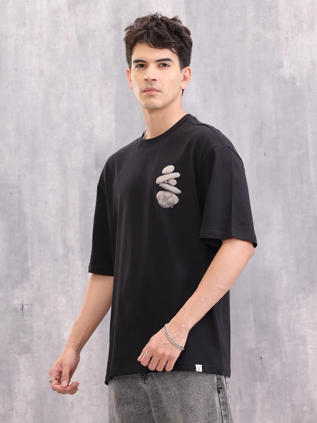 Casual Oversized Fit Tshirt With Back Print | Black