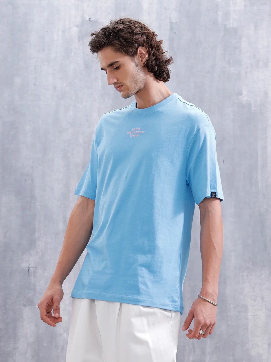 Men’s Embroidered Oversized Casual Tee | Blue