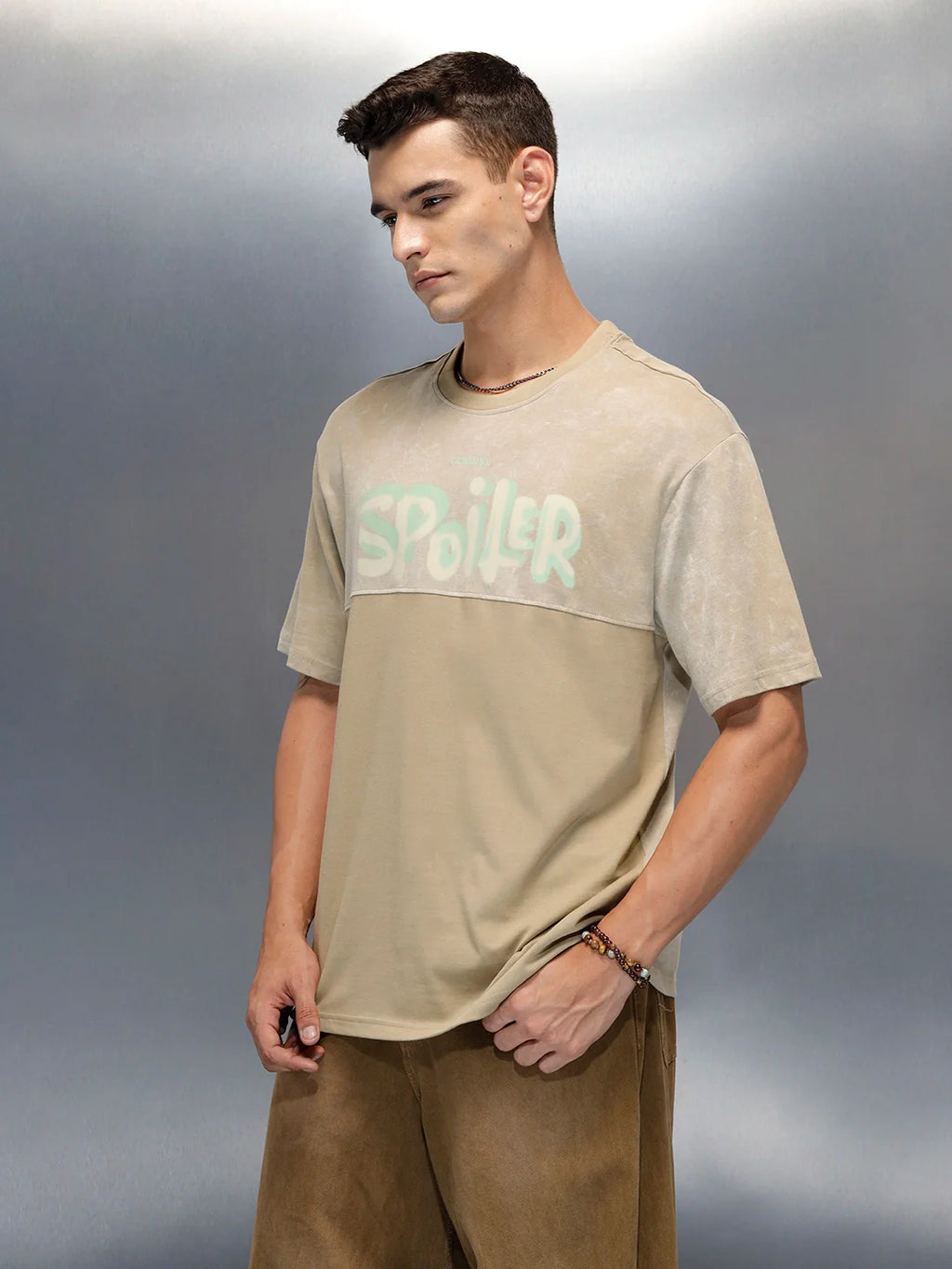 Washed Graphic Printed Oversized Fit T-Shirt | Khaki