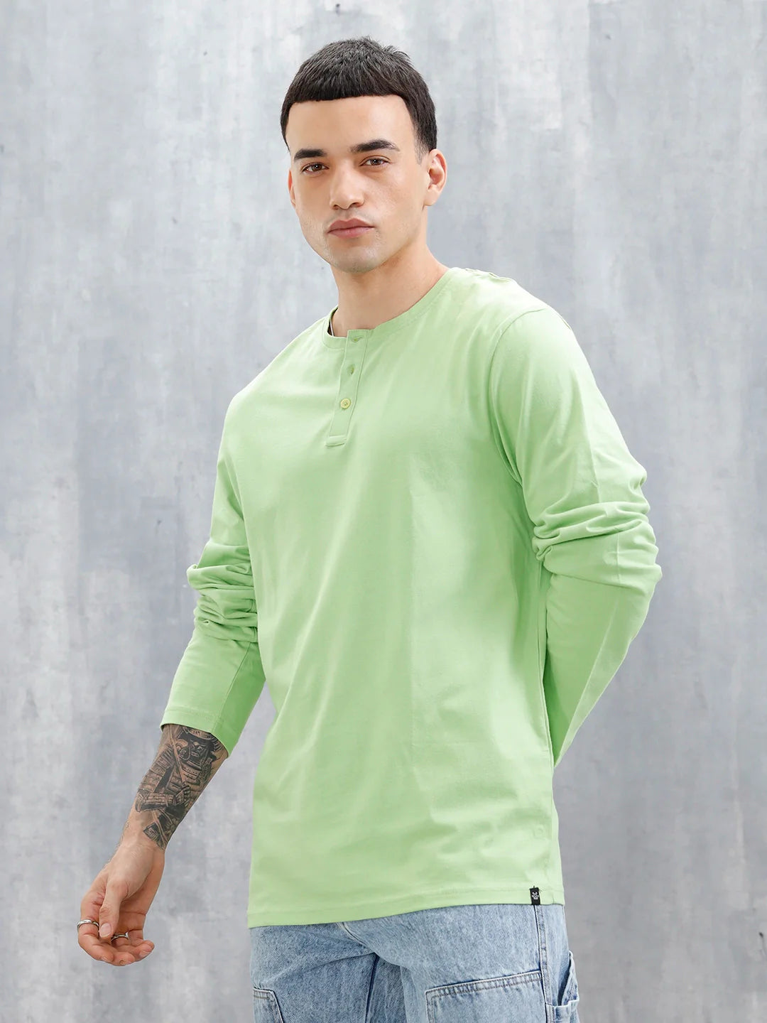 Wrogn Classic Henley T-Shirt For Men's | Green