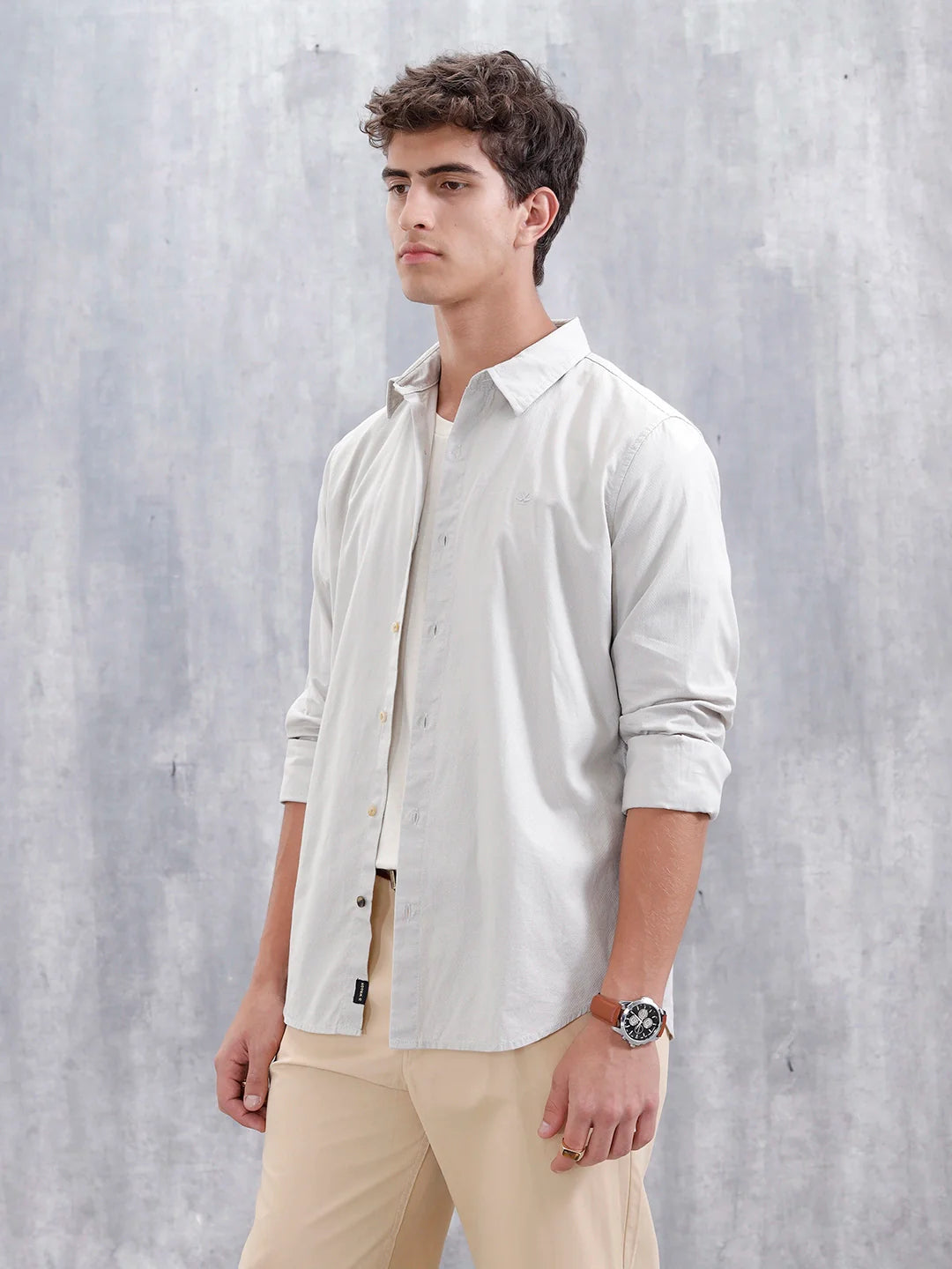 Men'S Casual Solid Slim Fit Shirt  | Beige