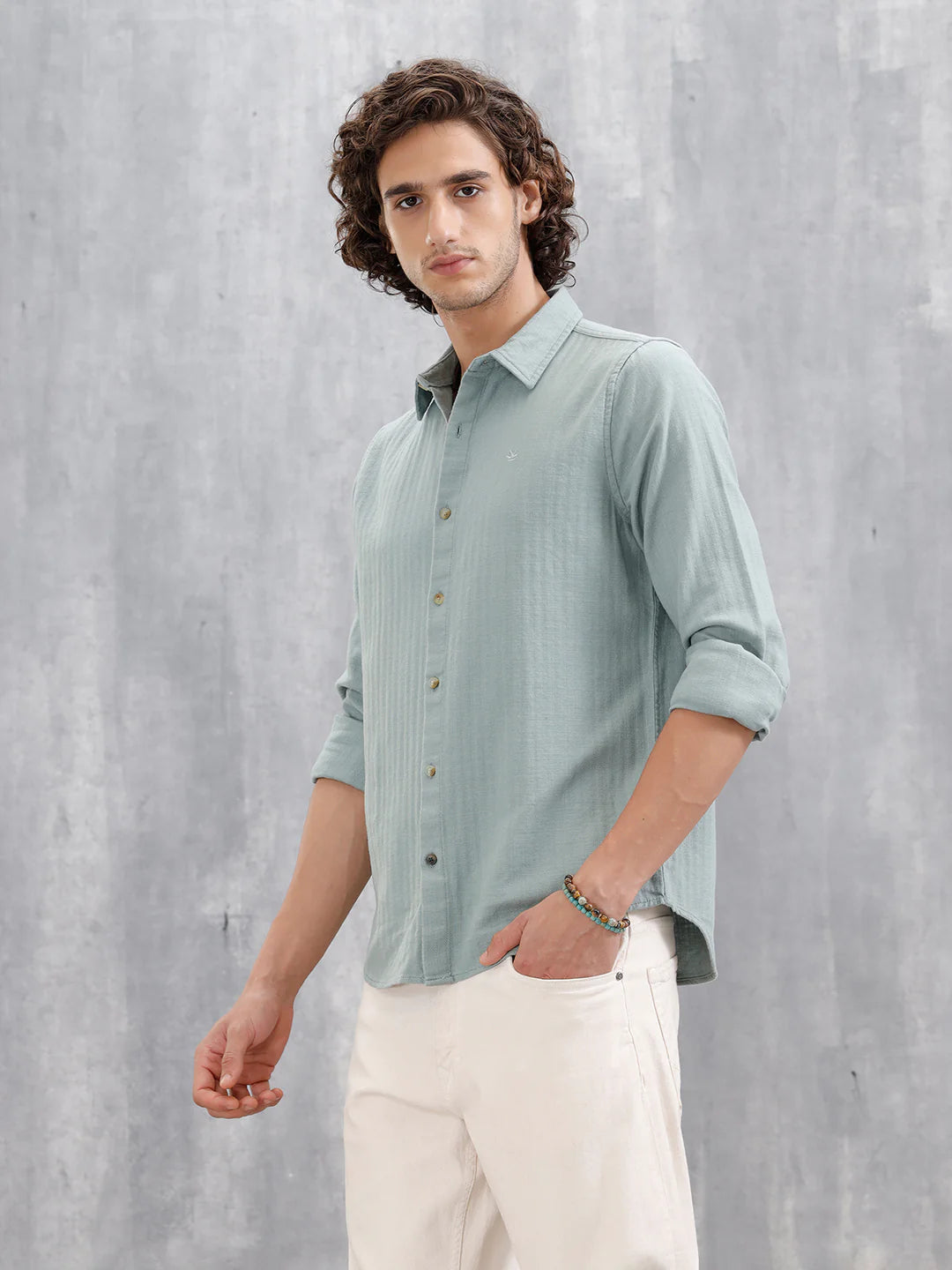 Men Casual Slim Fit Shirt | Green