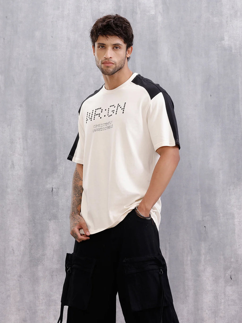 Graphic Printed Oversized Fit Cut &Sew T-Shirt | Beige