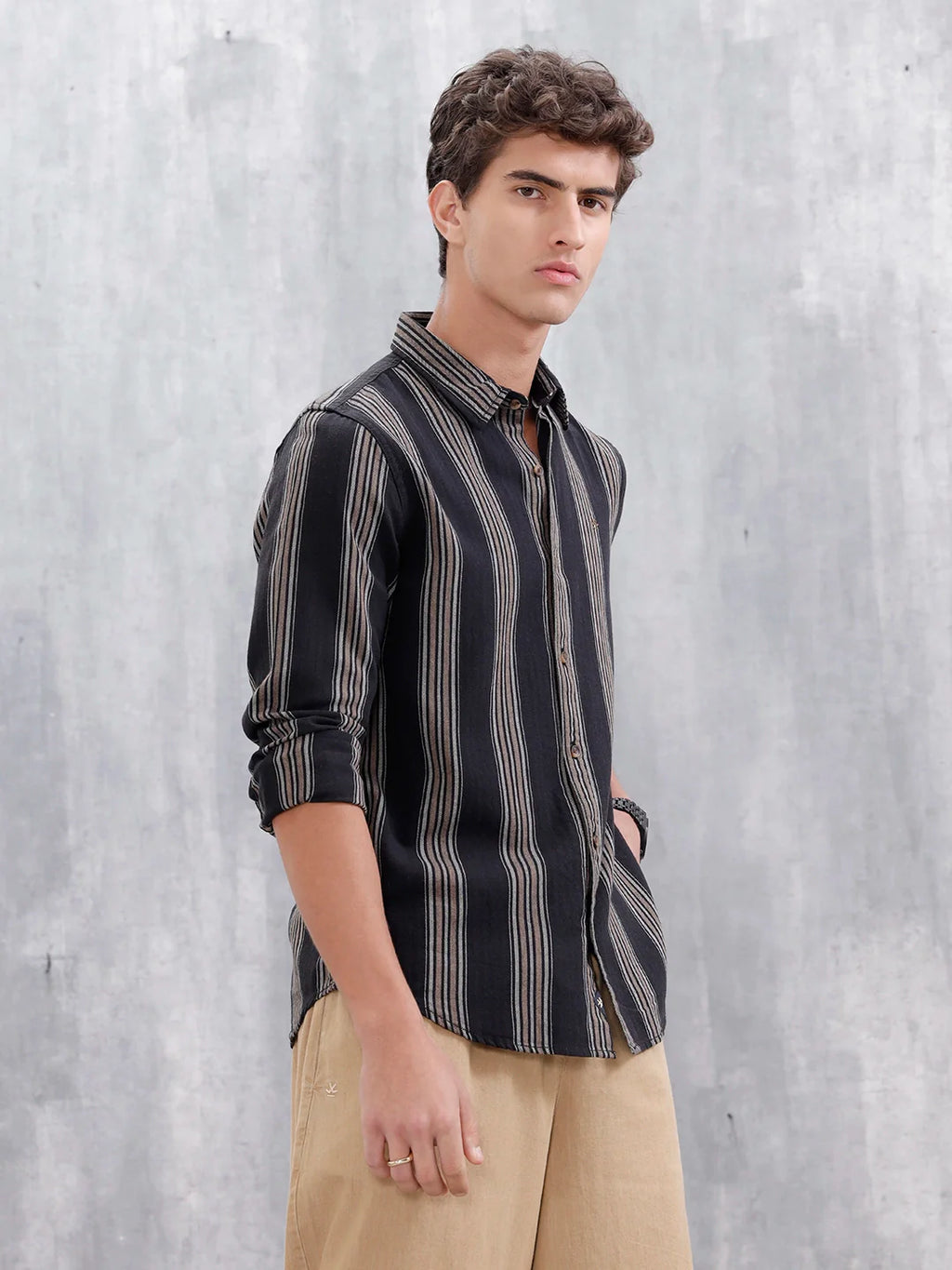 Striped Pattern Casual Shirt For Men |Black