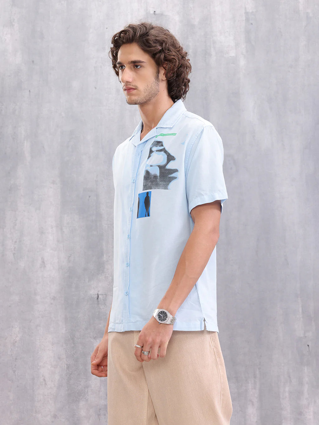 Placement Printed Resort Collar Shirt | Blue