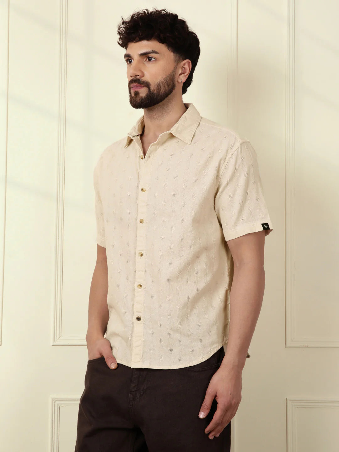 Textured Short Sleeve Shirt | Off White