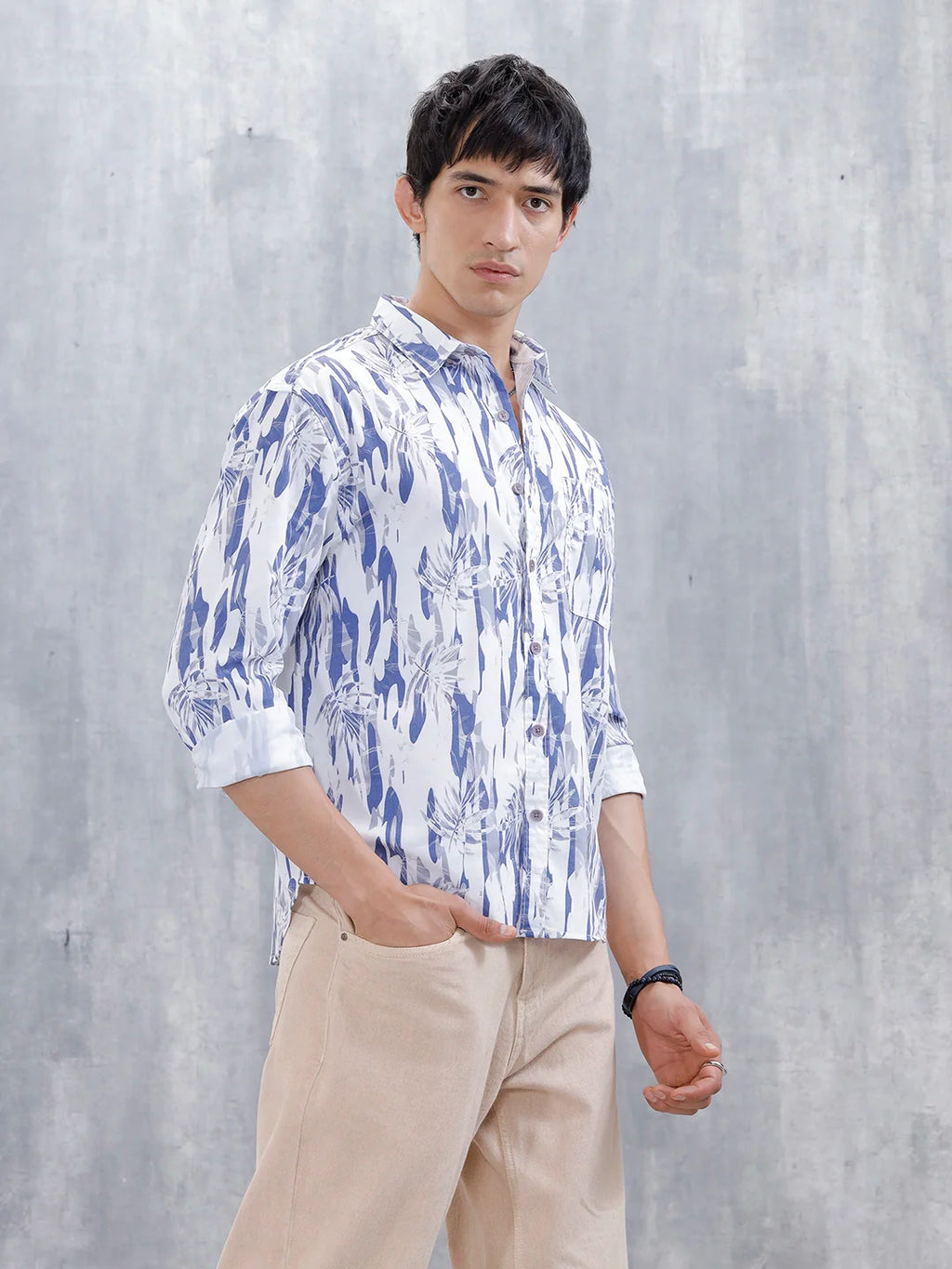 Wrogn Men's Printed Casual Shirt | Blue