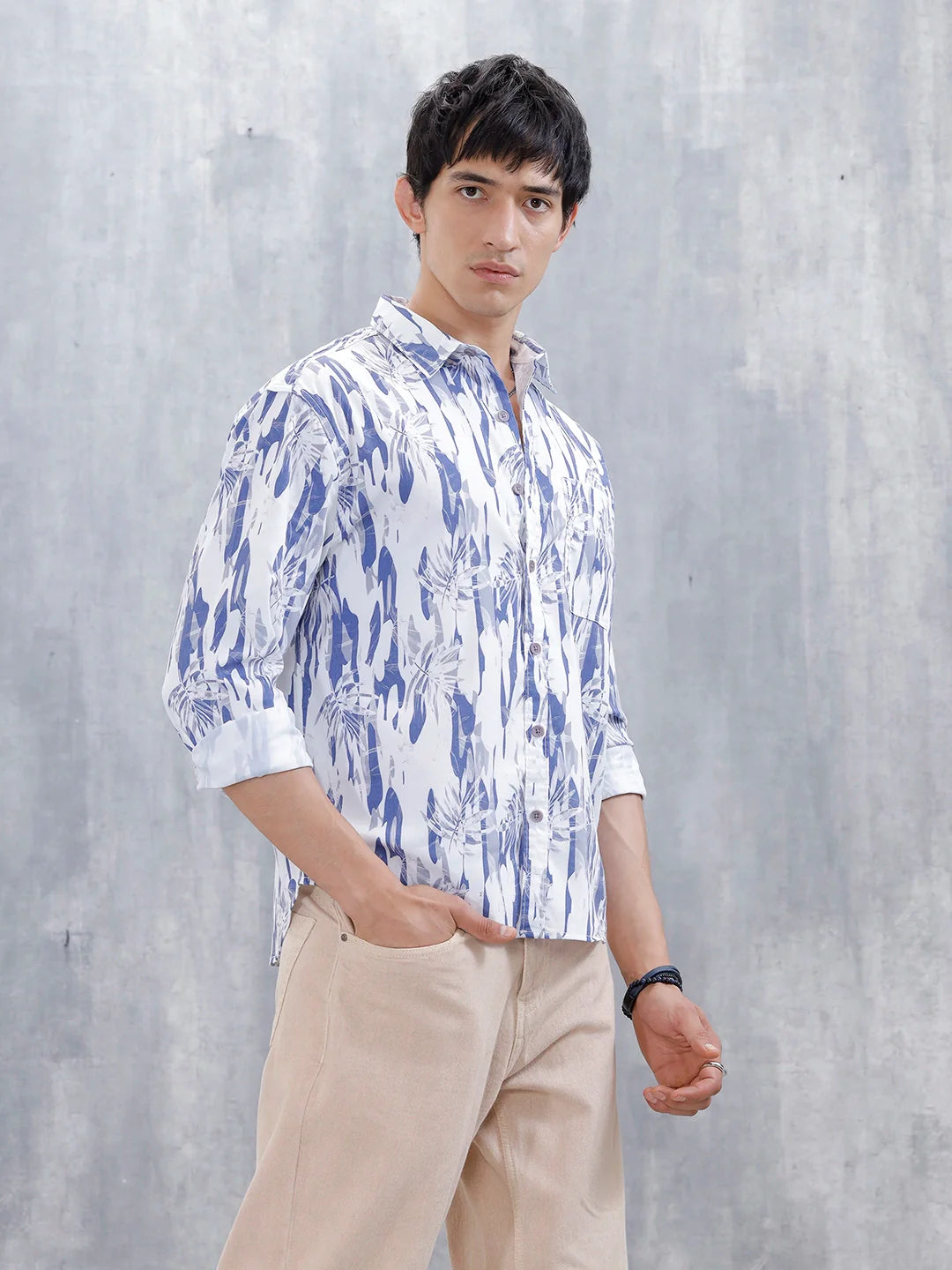 Wrogn Men's Printed Casual Shirt | Blue
