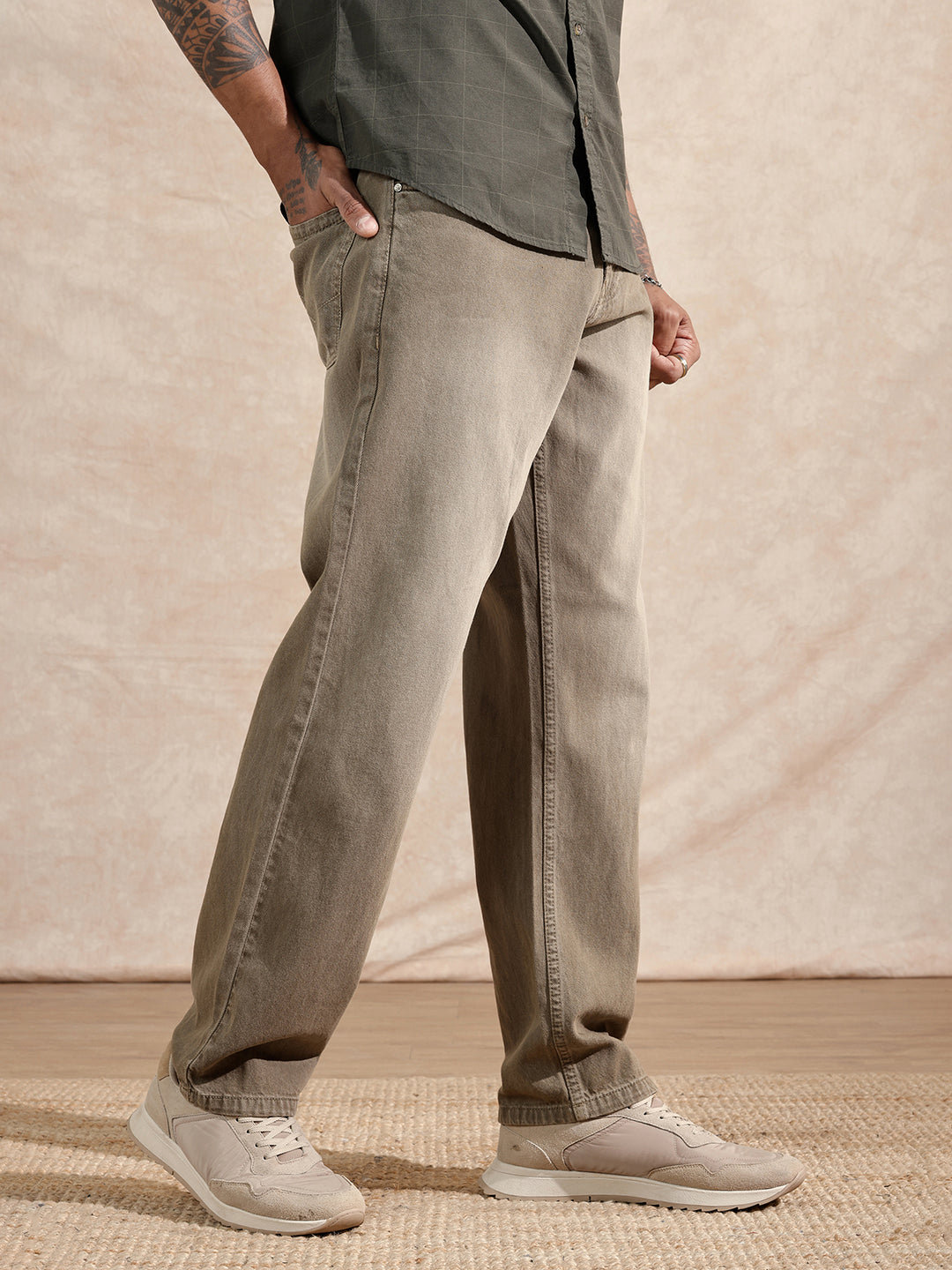 Solid Anti Fit Jeans  | Khaki