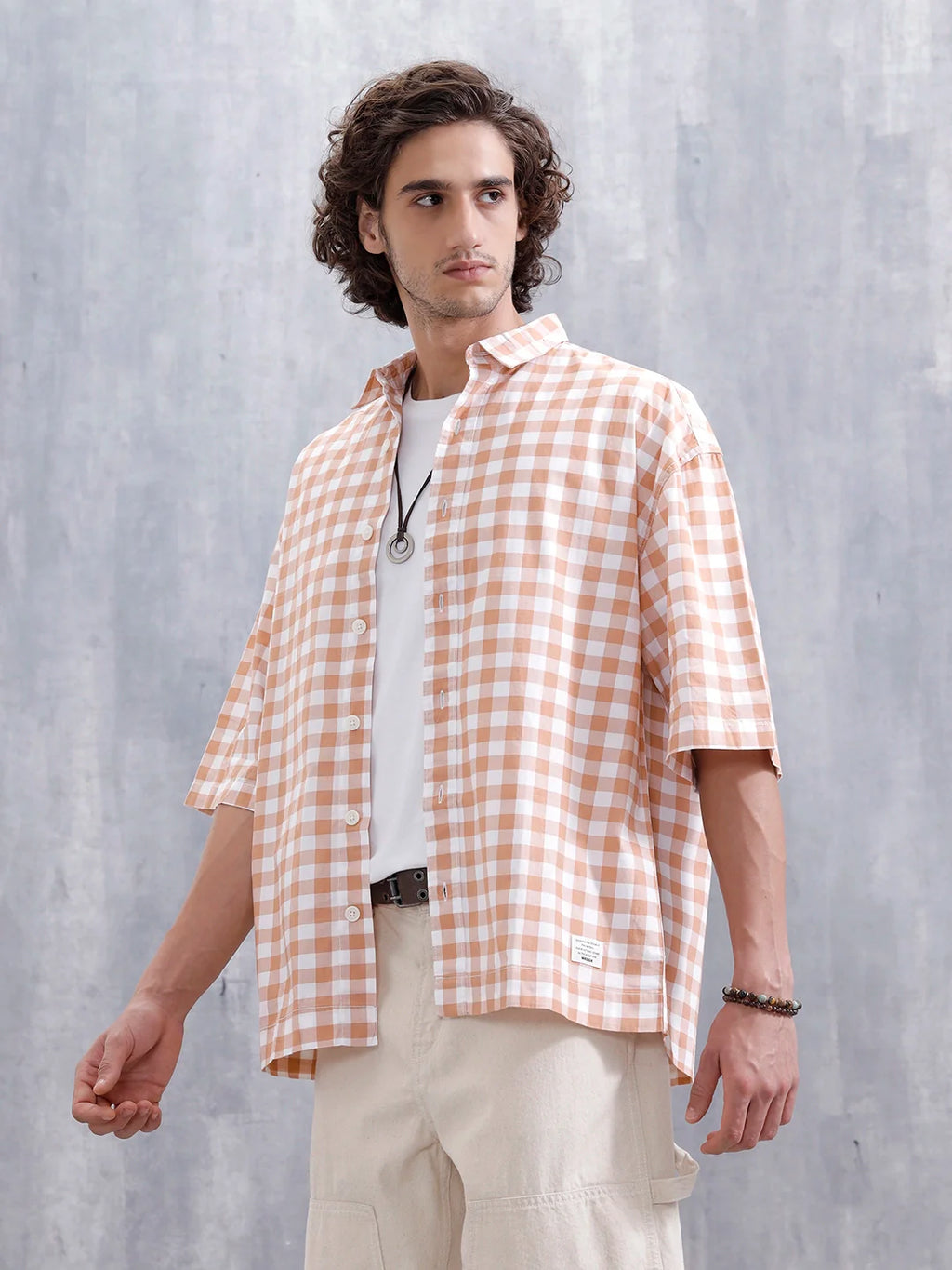 Men’s Casual Oversized Plus Fit Checked Shirt | Orange