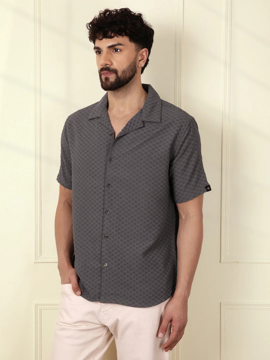 Textured Short Sleeve Shirt | Grey