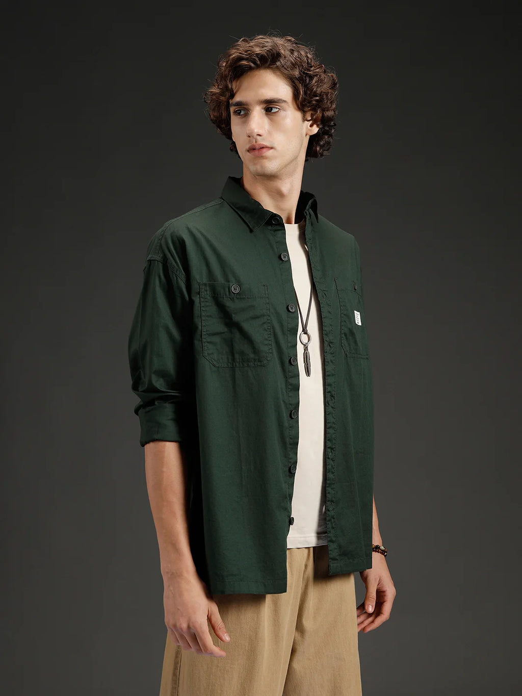 Wrogn Men's Casual Oversized Shirt | Green
