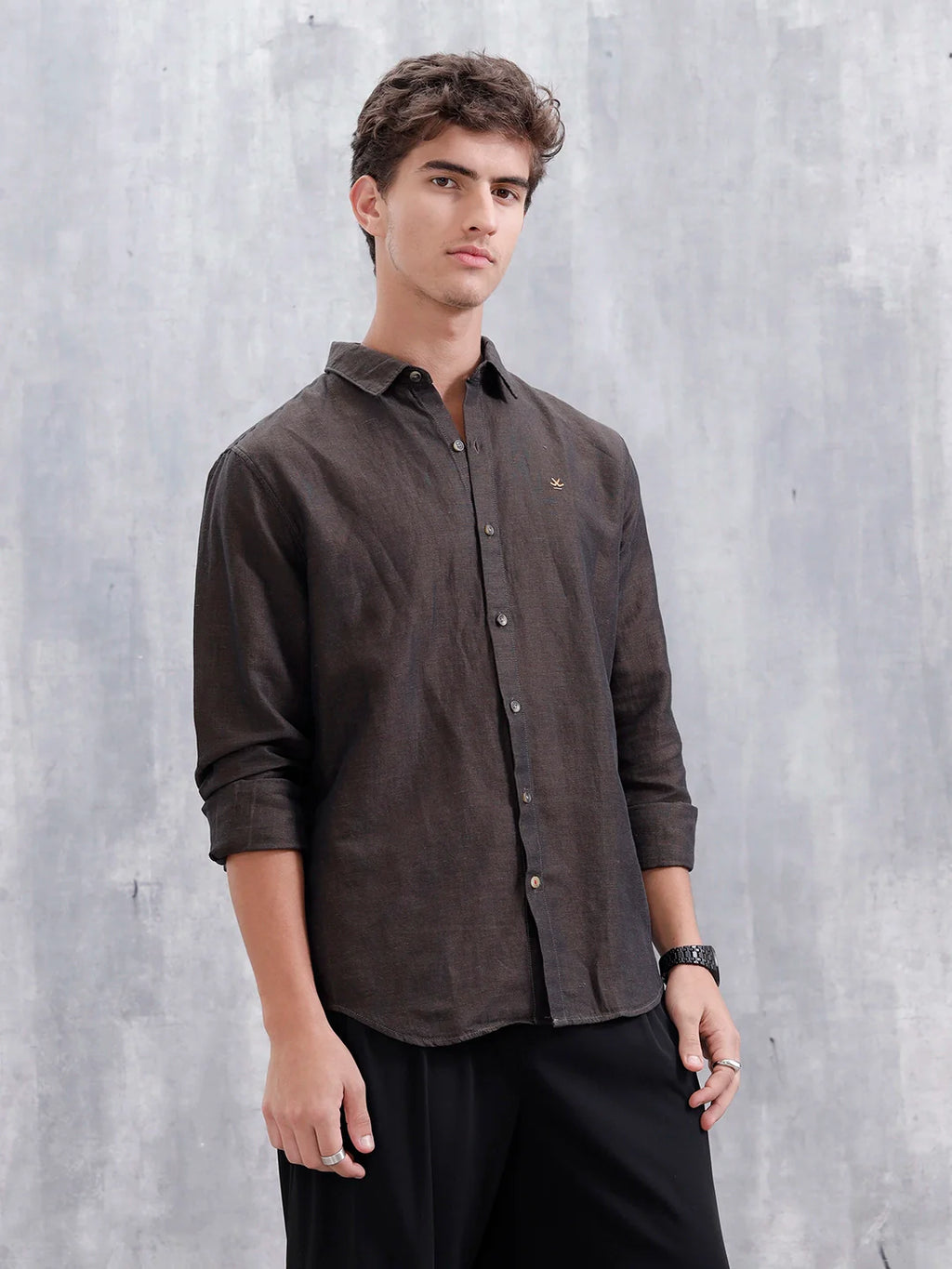 Men's Casual Solid Shirt | Brown