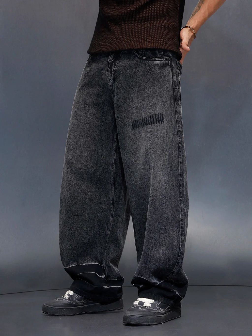 Men's Baloon fit jeans with details  | Dark Grey