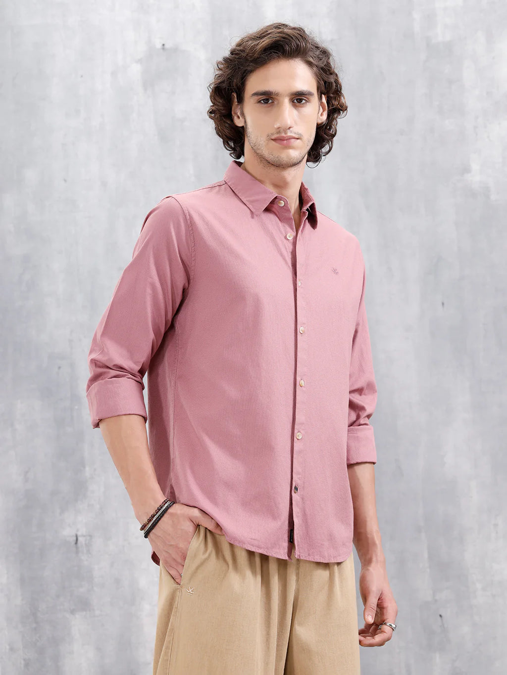 Solid 100%Cottom Slim Fit Shirt | Pink