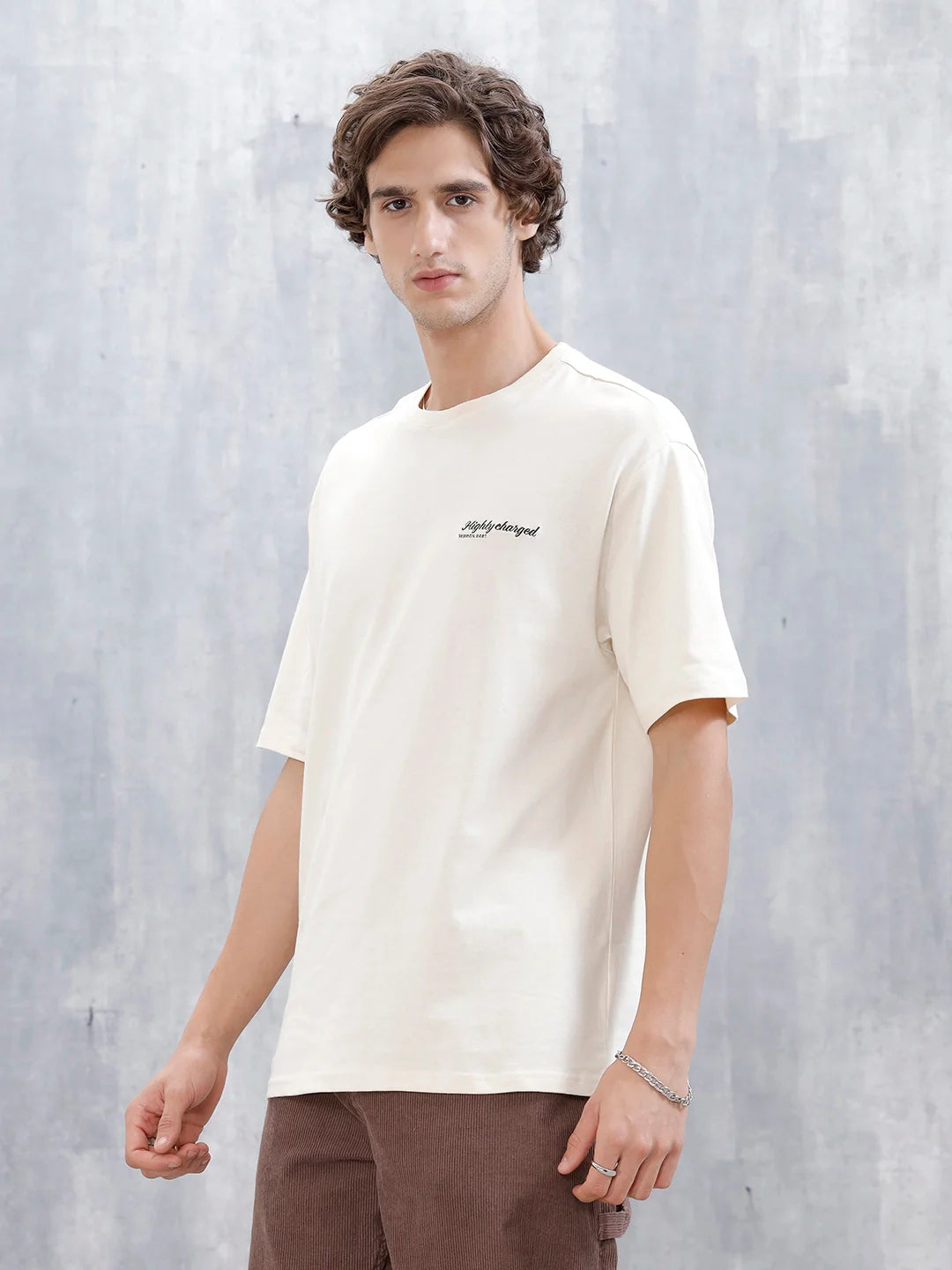 Wrogn Embroidered T-Shirt For Men's | Beige