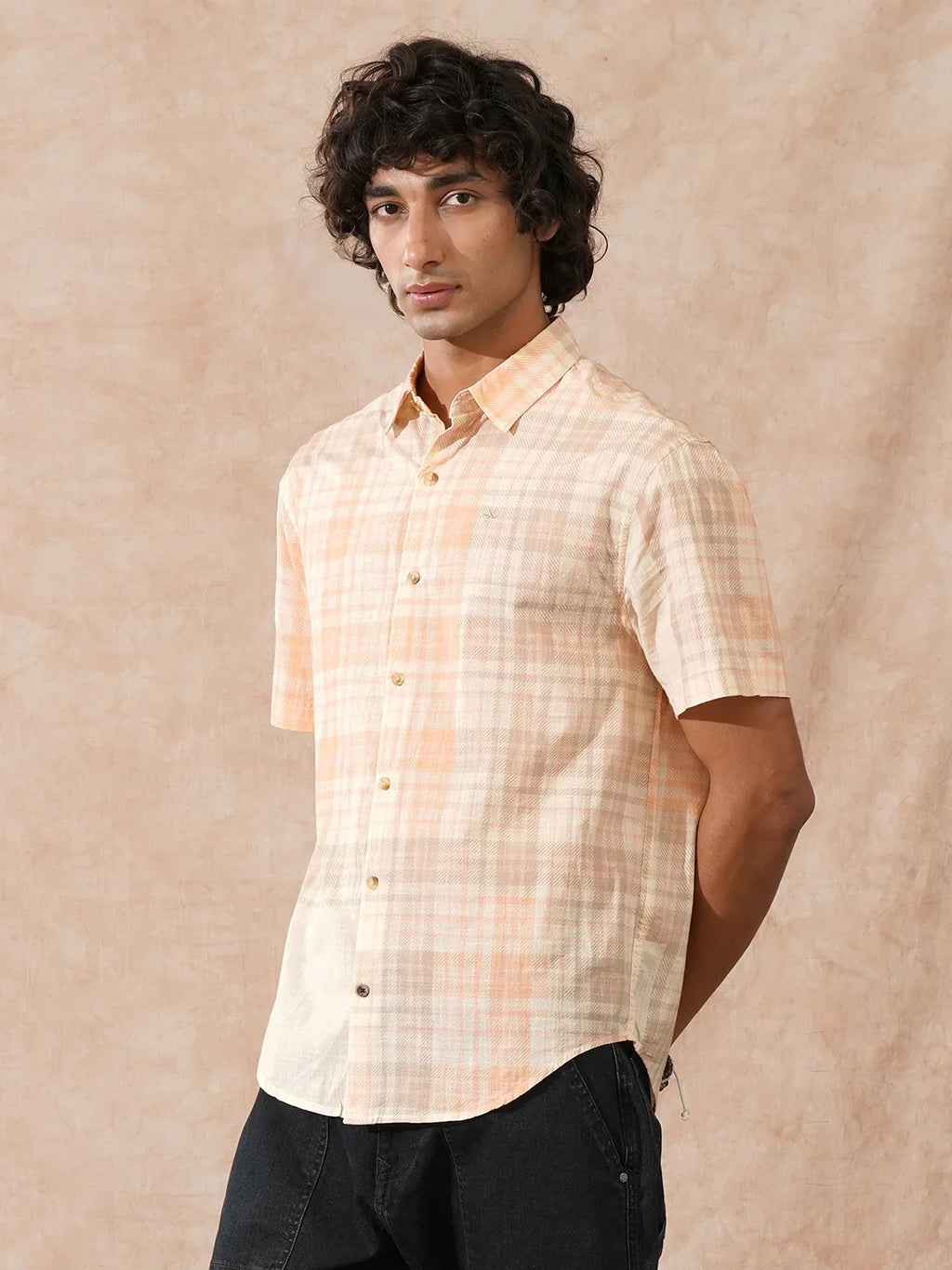 Printed Patchwork Shirt | Peach