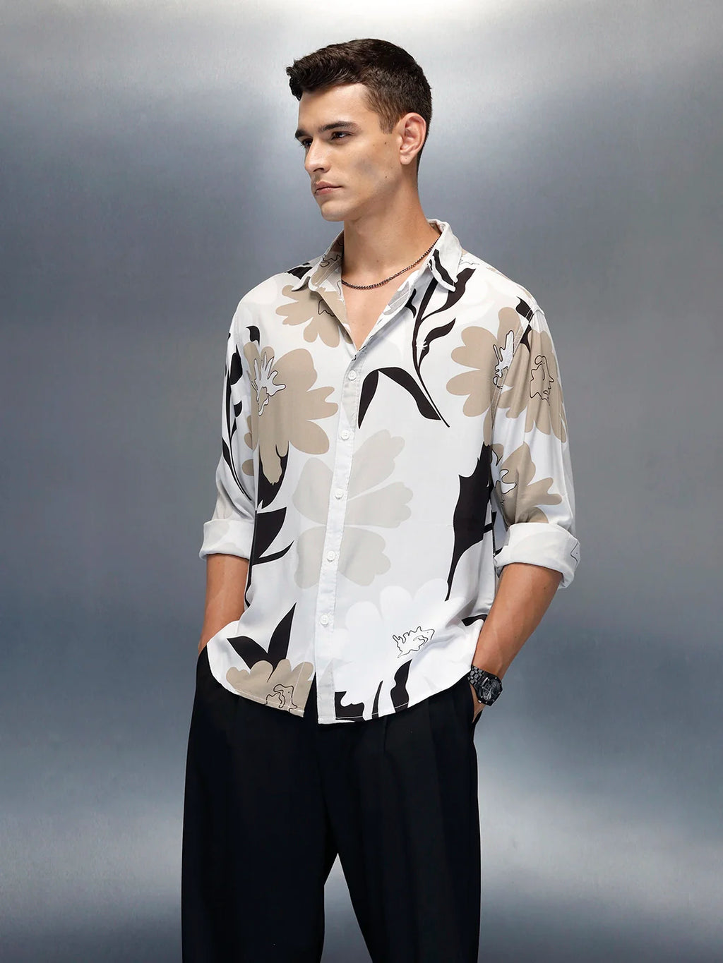 Floral Printed Comfort Fit Casual Shirt | Off White