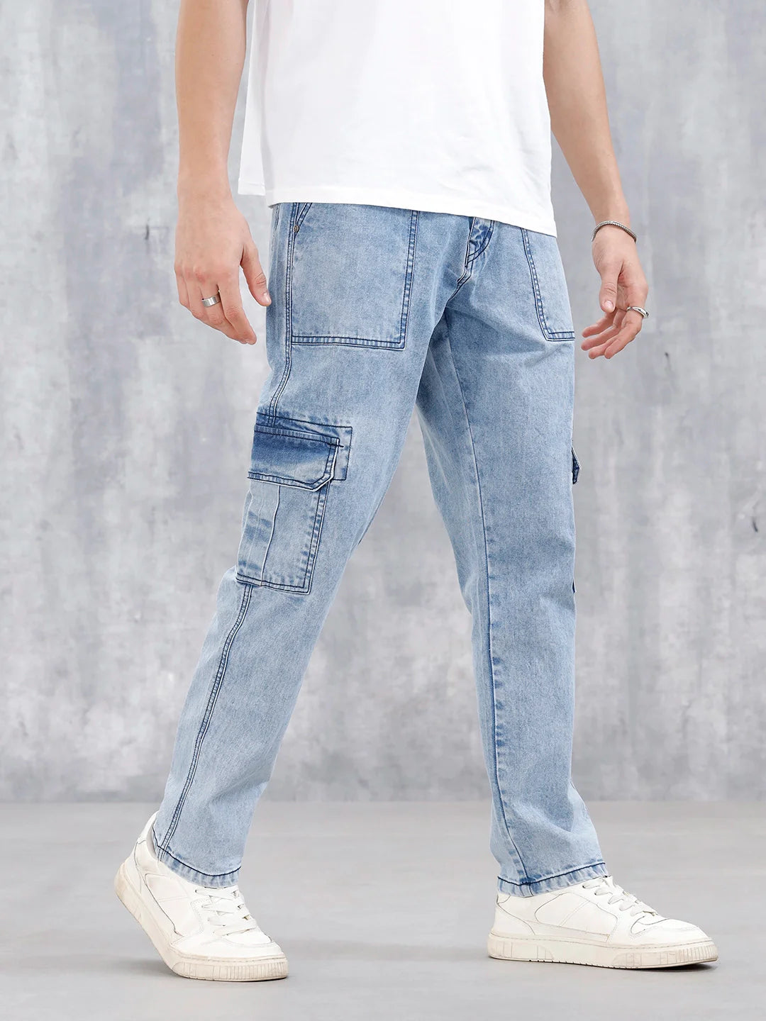 Mid Wash Cargo Fit Jeans | Blue