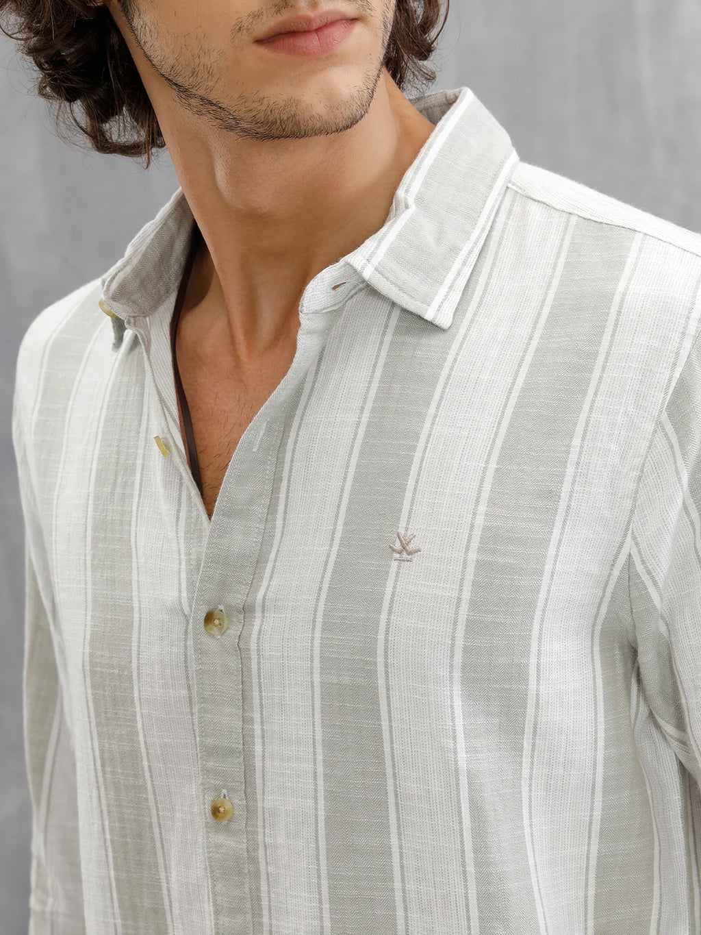 Light Weight Herringbone Stripe Shirt In Slim Fit  |  Light Green