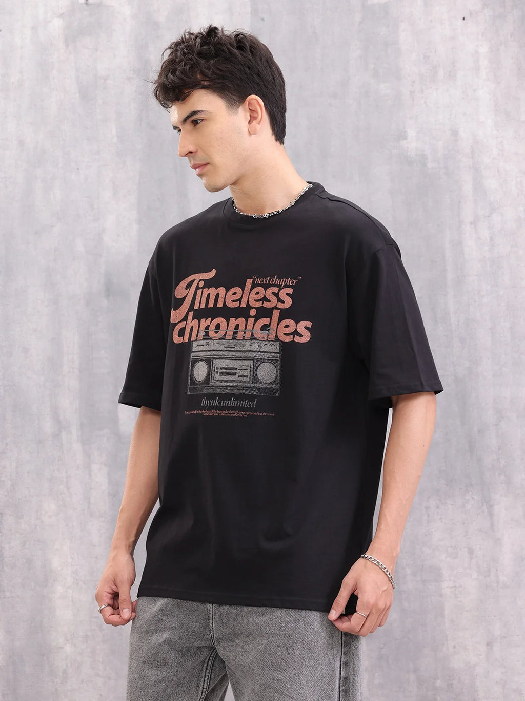Retro Graphic Printed Oversized Fit Tshirt | Black
