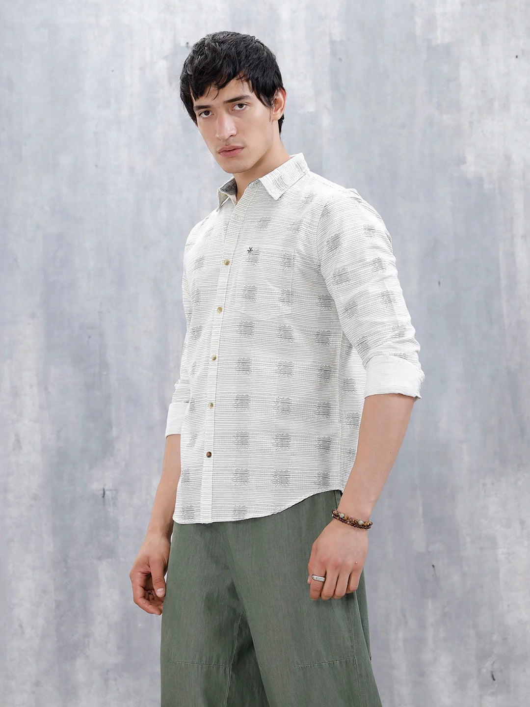 Printed Men's Casual Slim Fit Shirt | Off White