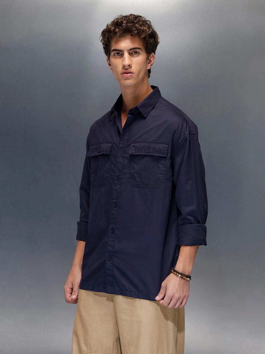 Men's oversize dual pocket shirt  | Navy Blue
