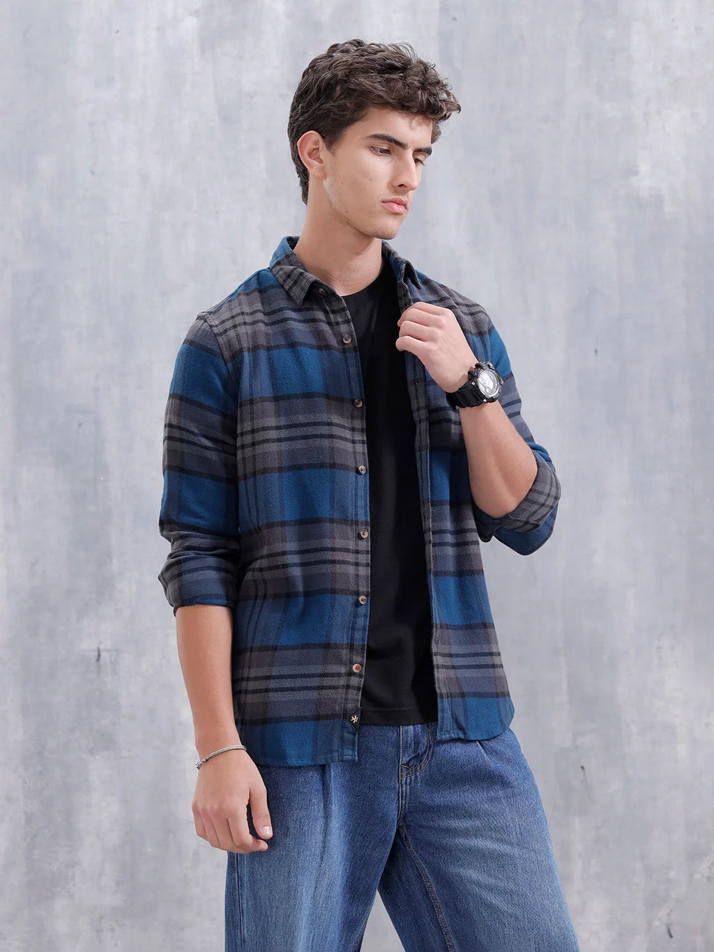 Heavy Herringbone Slim Fit Shirt | Blue