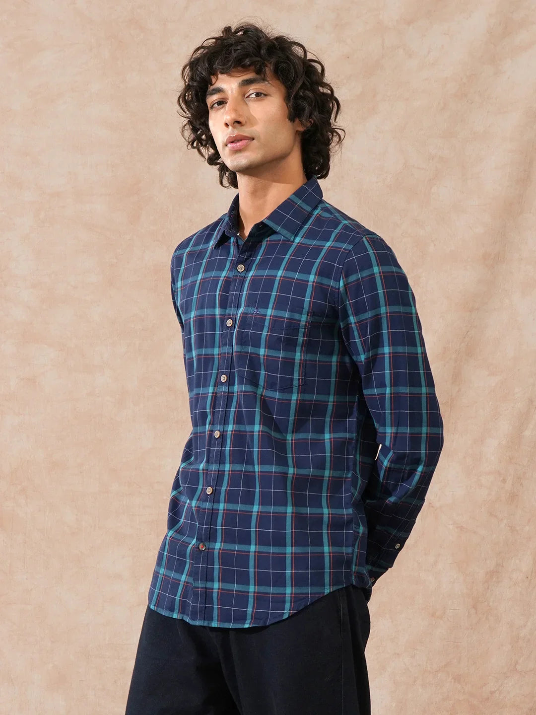 Textured Checks Dobby Shirt  | Navy Blue