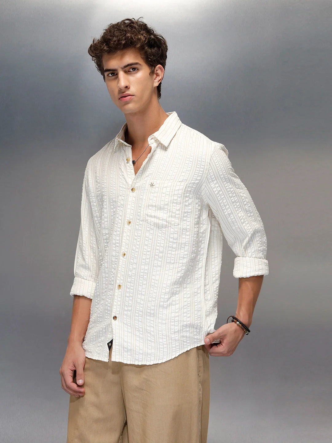 men's casual slim fit shirt  | Beige