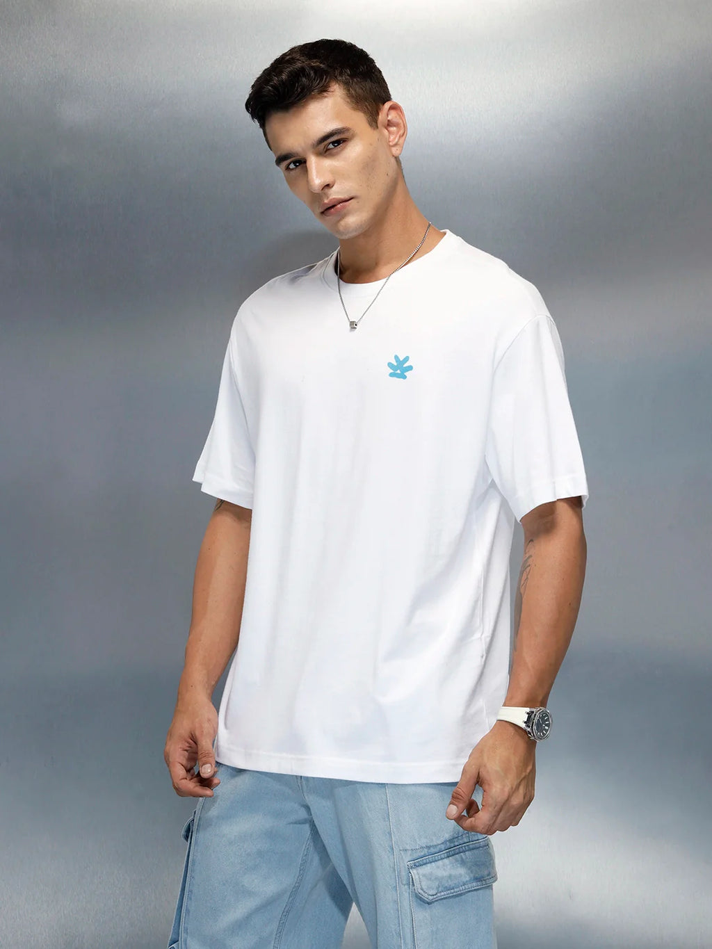Men's Casual Back Graphic Pritned Oevrsized Fit T-Shirt | White